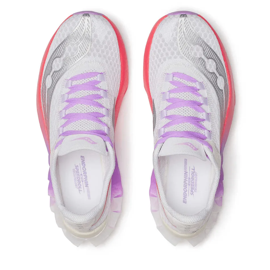 responsive - midsole - feature shoes Saucony Women's Endorphin Pro 4 Running Shoes in White/Crocus AW25