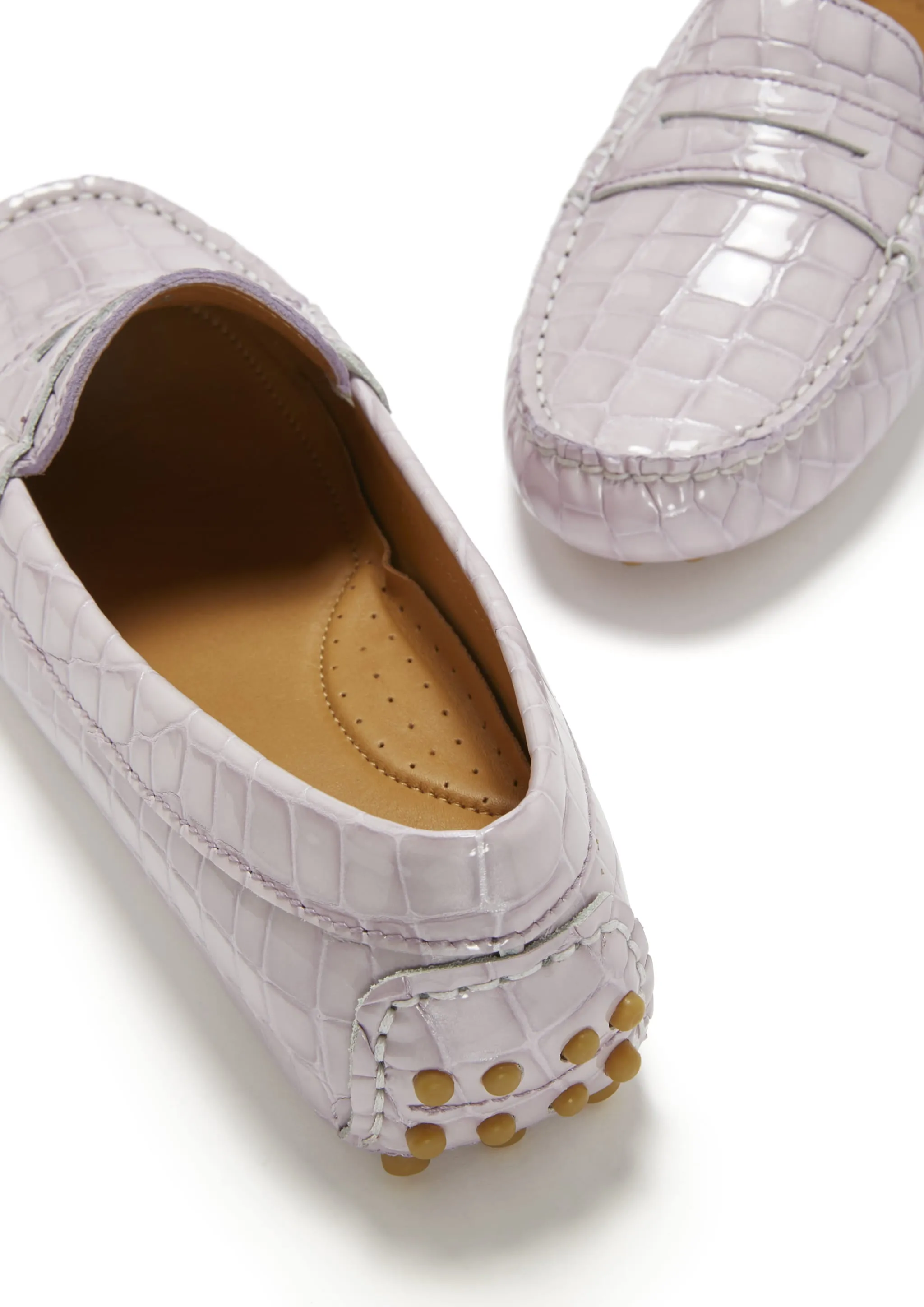 Women's Penny Driving Loafers, lilac croc print patent leather Versatile Office Shoes Relaxed Cushioning