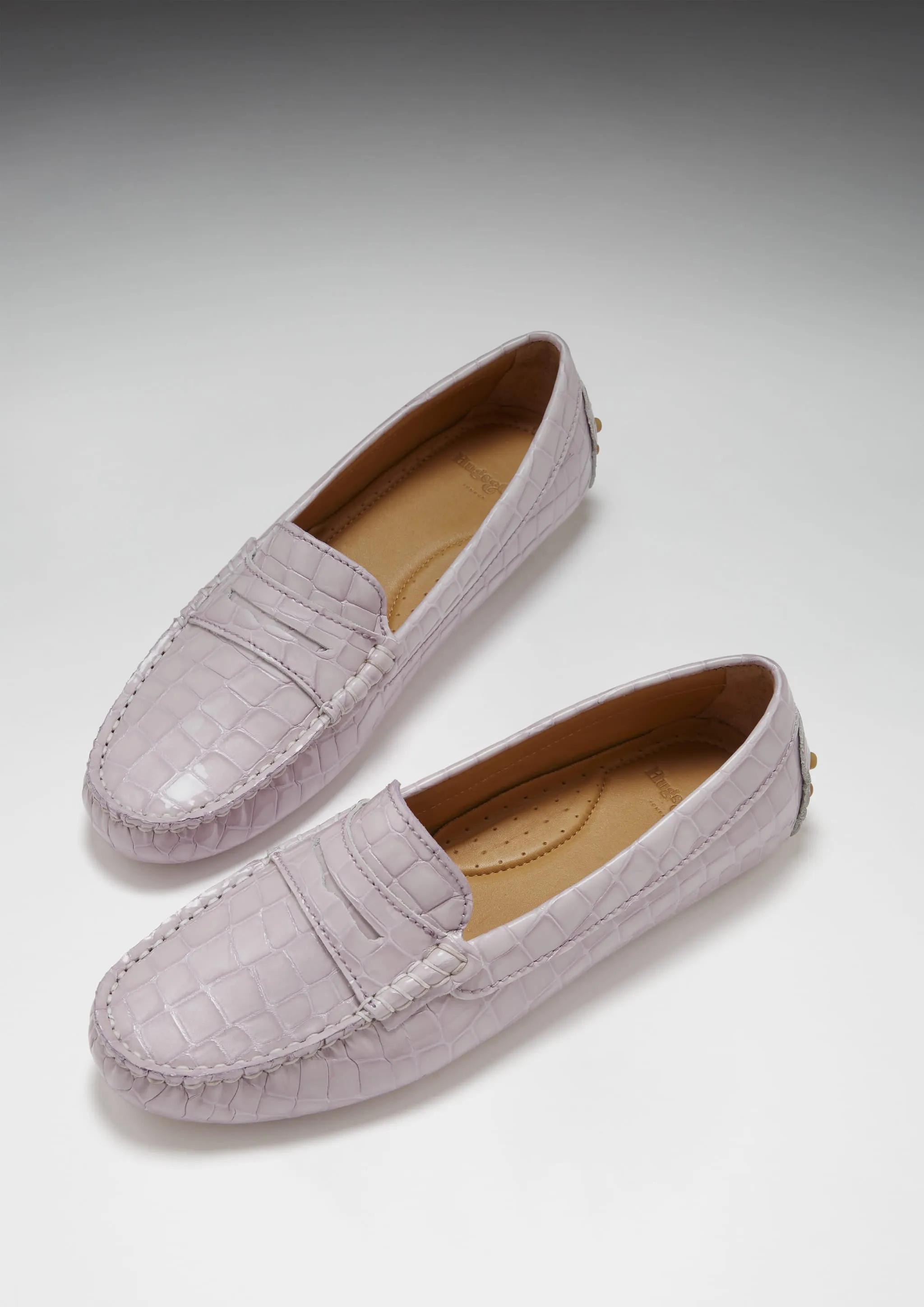 Stylish Support Timeless Style Shoes Women's Penny Driving Loafers, lilac croc print patent leather