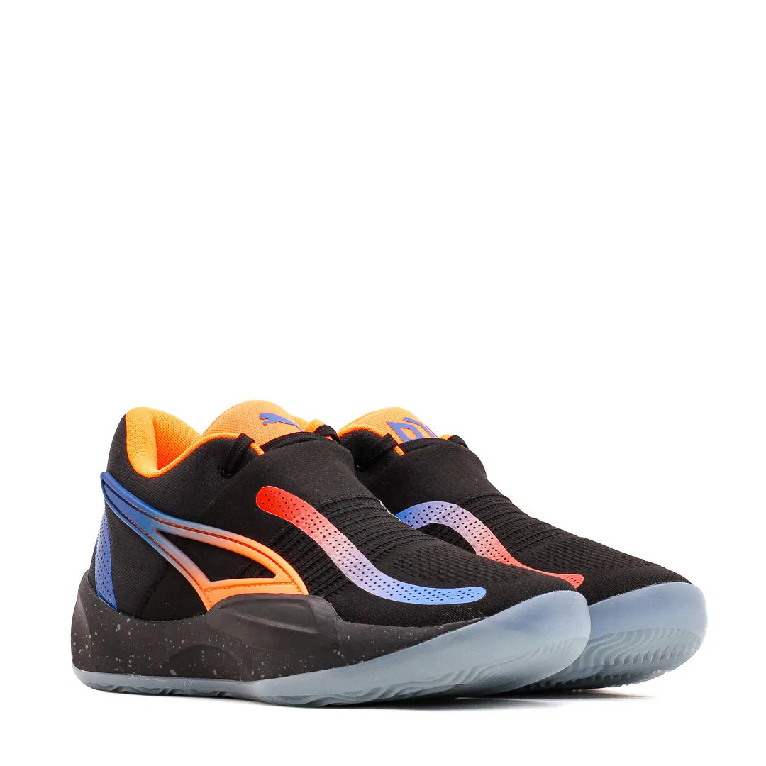 Puma Basketball Men Rise Nitro RJ Barrett Black Orange Blue 377388-02 Flexible Knit Construction