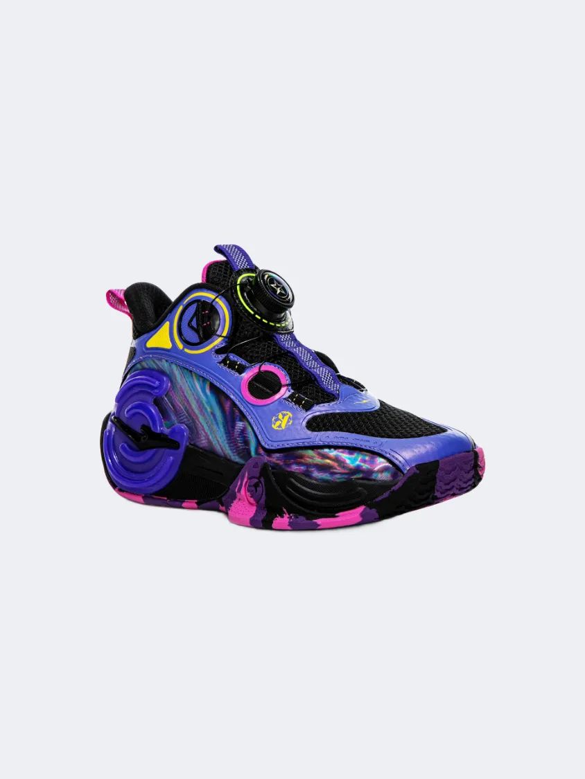 Erke Gs-Boys Basketball Shoes Blue Purple/Black Adaptive Heel Counter Strap closure