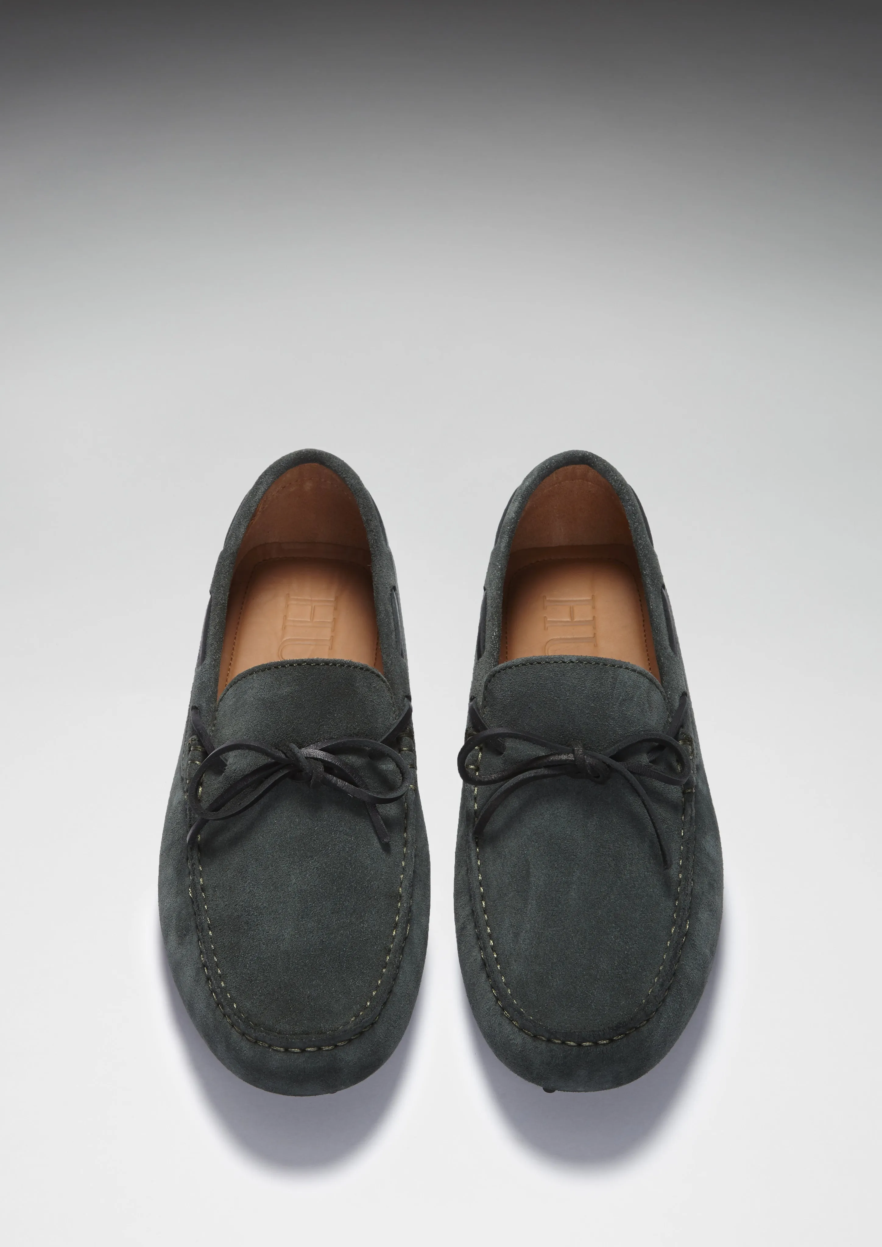 Classic Slip-Ons Drawstring Lace Laced Driving Loafers, racing green suede