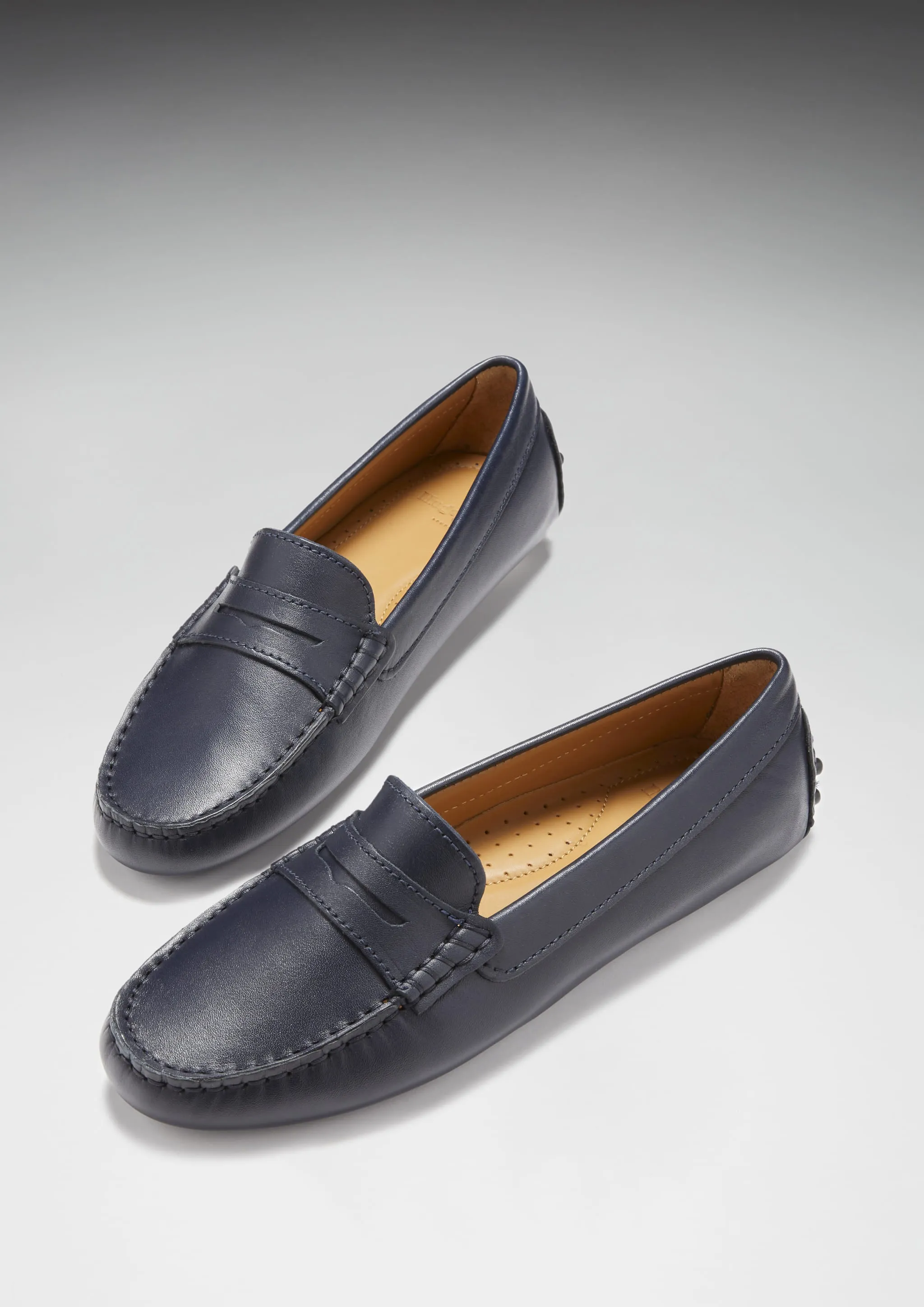 Corporate Event Soft Safe Women's Penny Driving Loafers, navy blue leather