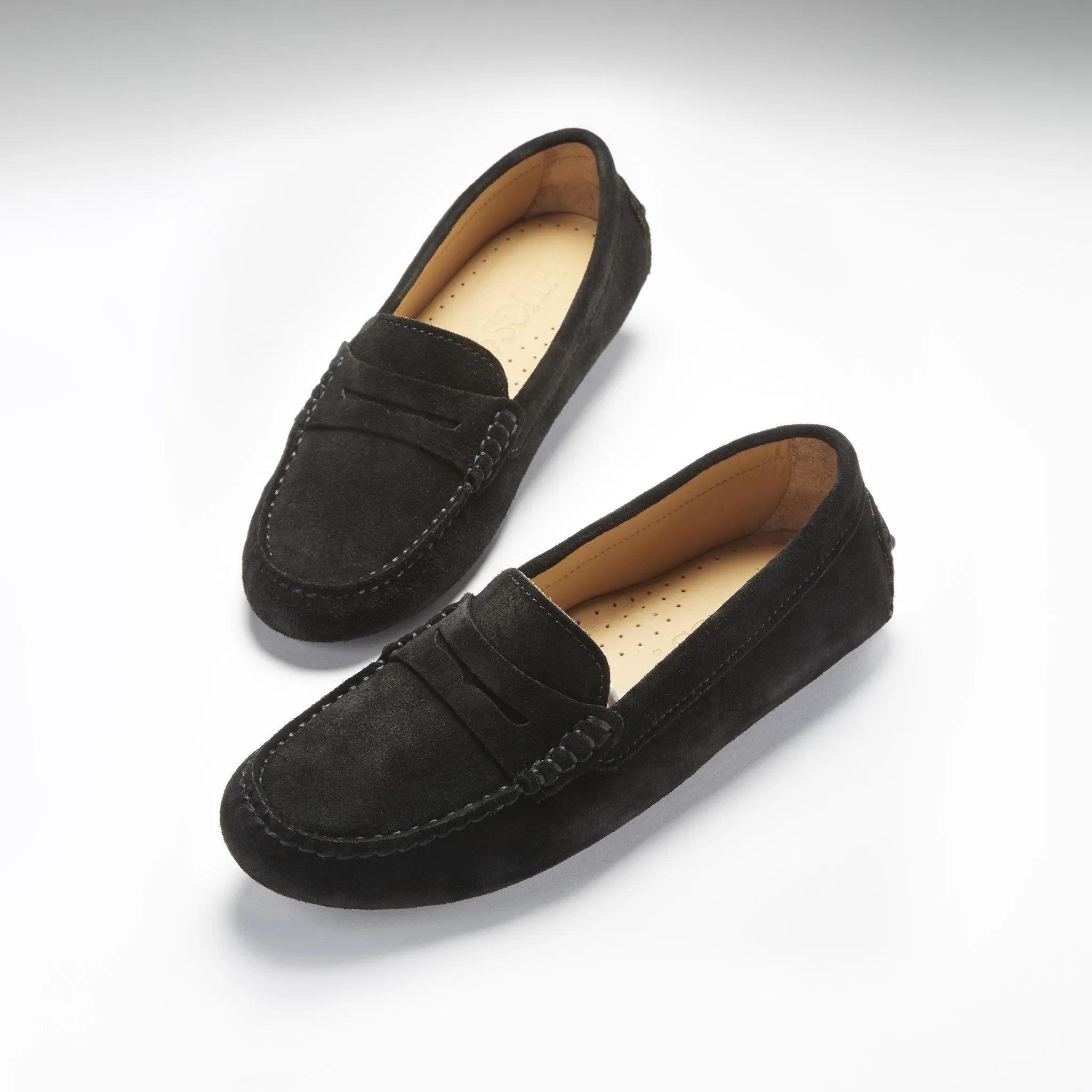 Easy Slip On Women's Penny Driving Loafers, black suede