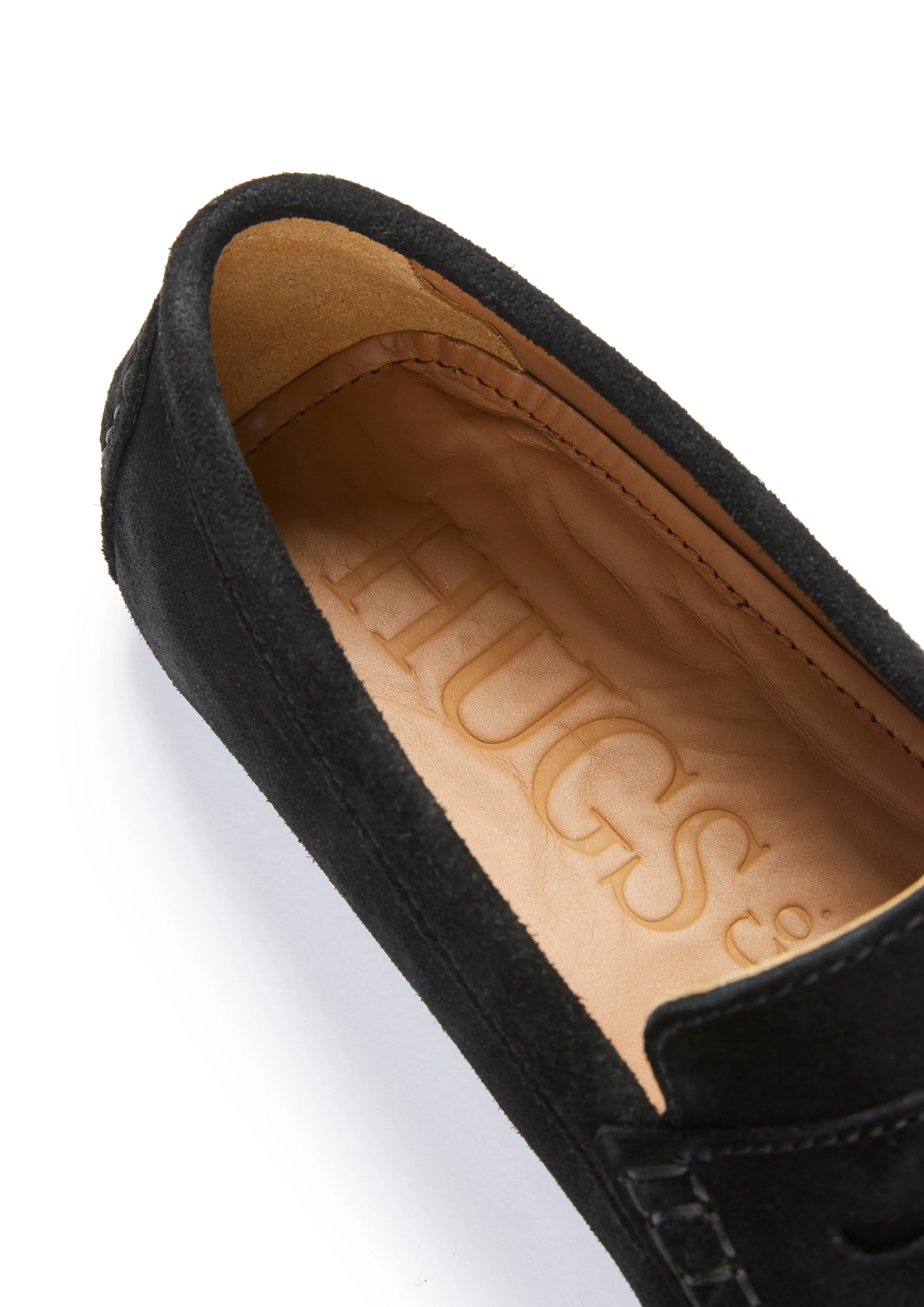 Style Driven Penny Driving Loafers, black suede