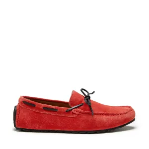 Tyre Sole Laced Driving Loafers, red suede Braided Detail