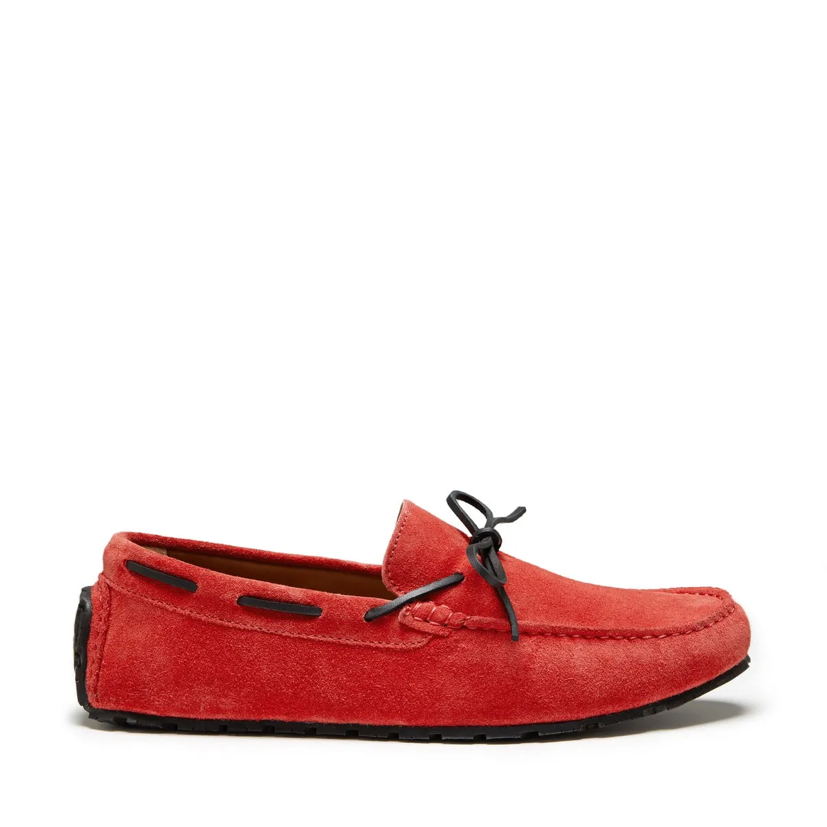 Relaxed Walking Shoes Tyre Sole Laced Driving Loafers, red suede