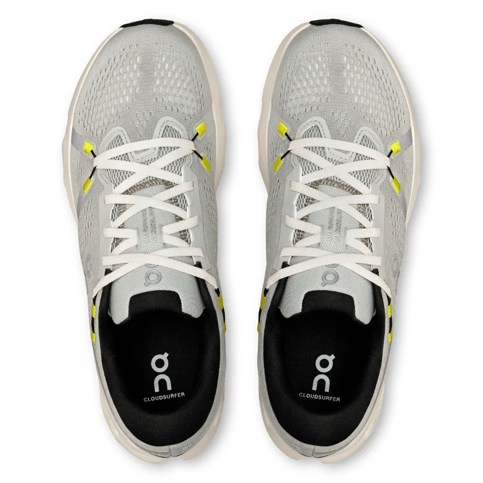 running with music sprinting running choice On Men's Cloudsurfer 2 Running Shoes in Glacier/Ivory SS25