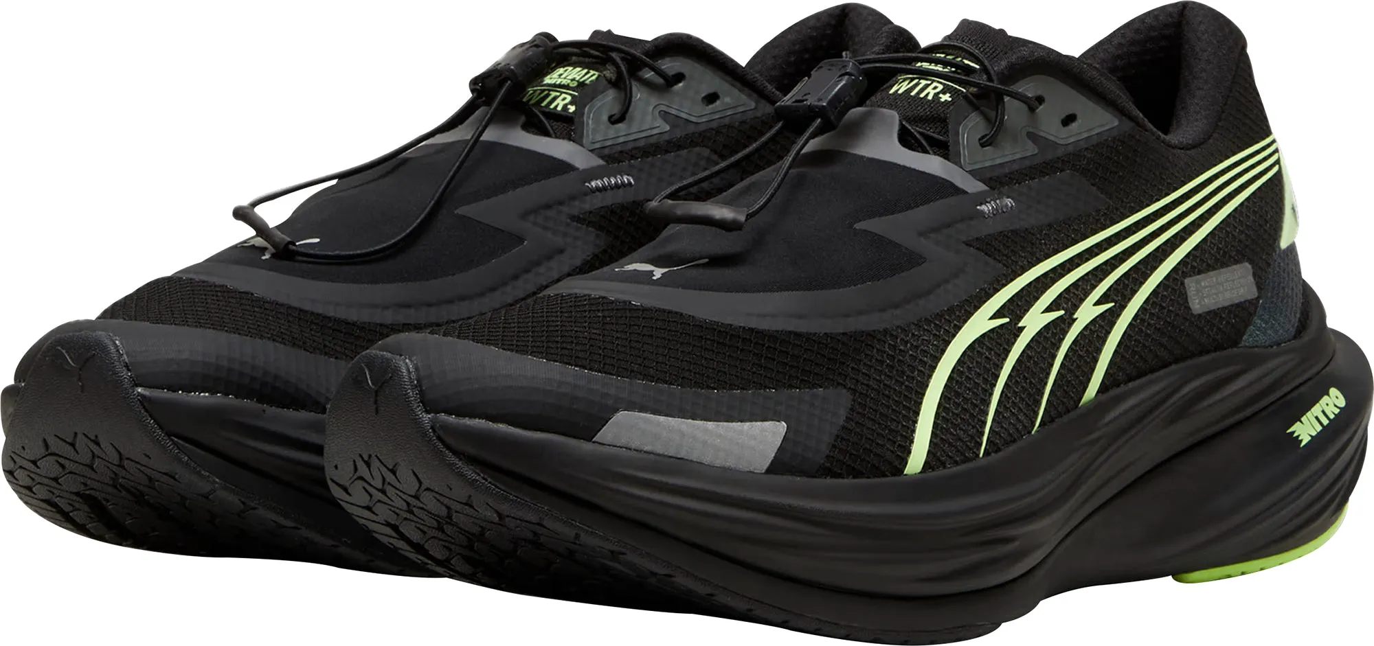 Seamless Fit Work Commute Cushioned Insole Puma Deviate Nitro 3 WTR  Mens Running Shoes - Black