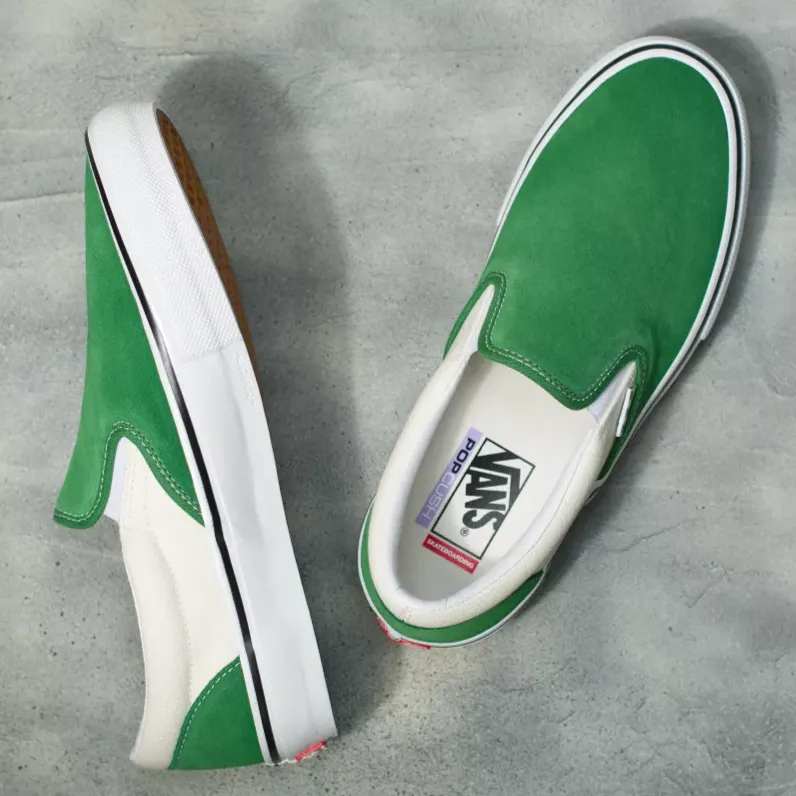 Vans Skate Classics Slip-On Skateboarding Shoes - Juniper/White lace up closure