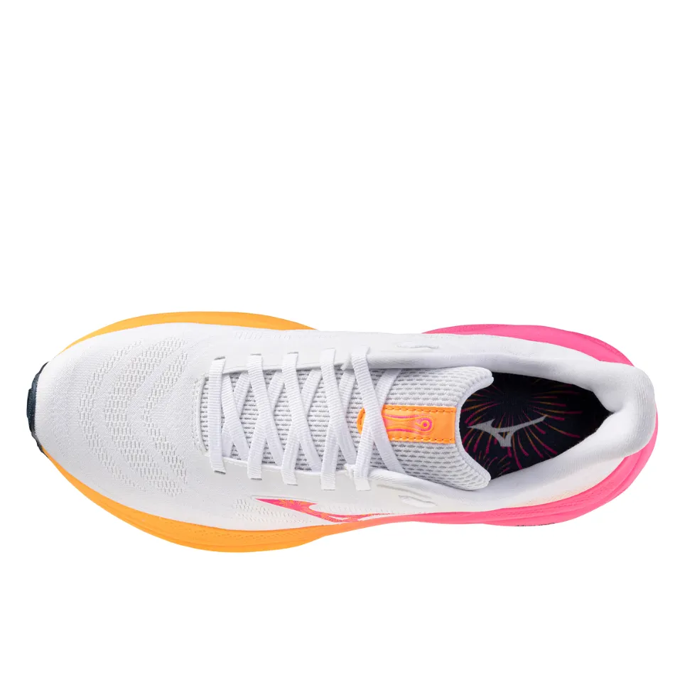 textured - finish shoes Mizuno Unisex Wave Sky 9 Running Shoes in White/Tang Orange/Pink Tetra AW25