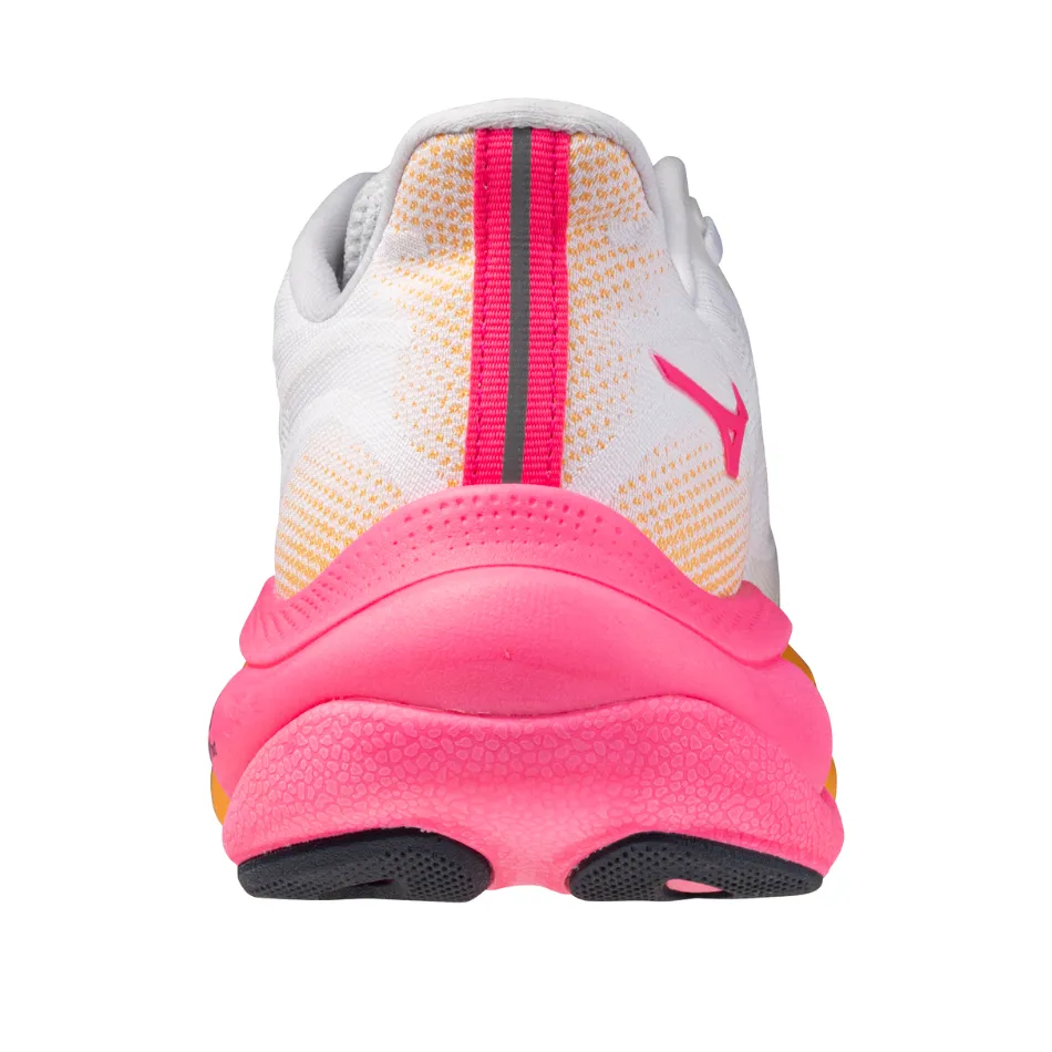 Mizuno Unisex Wave Sky 9 Running Shoes in White/Tang Orange/Pink Tetra AW25 Fast Motion fitness goal