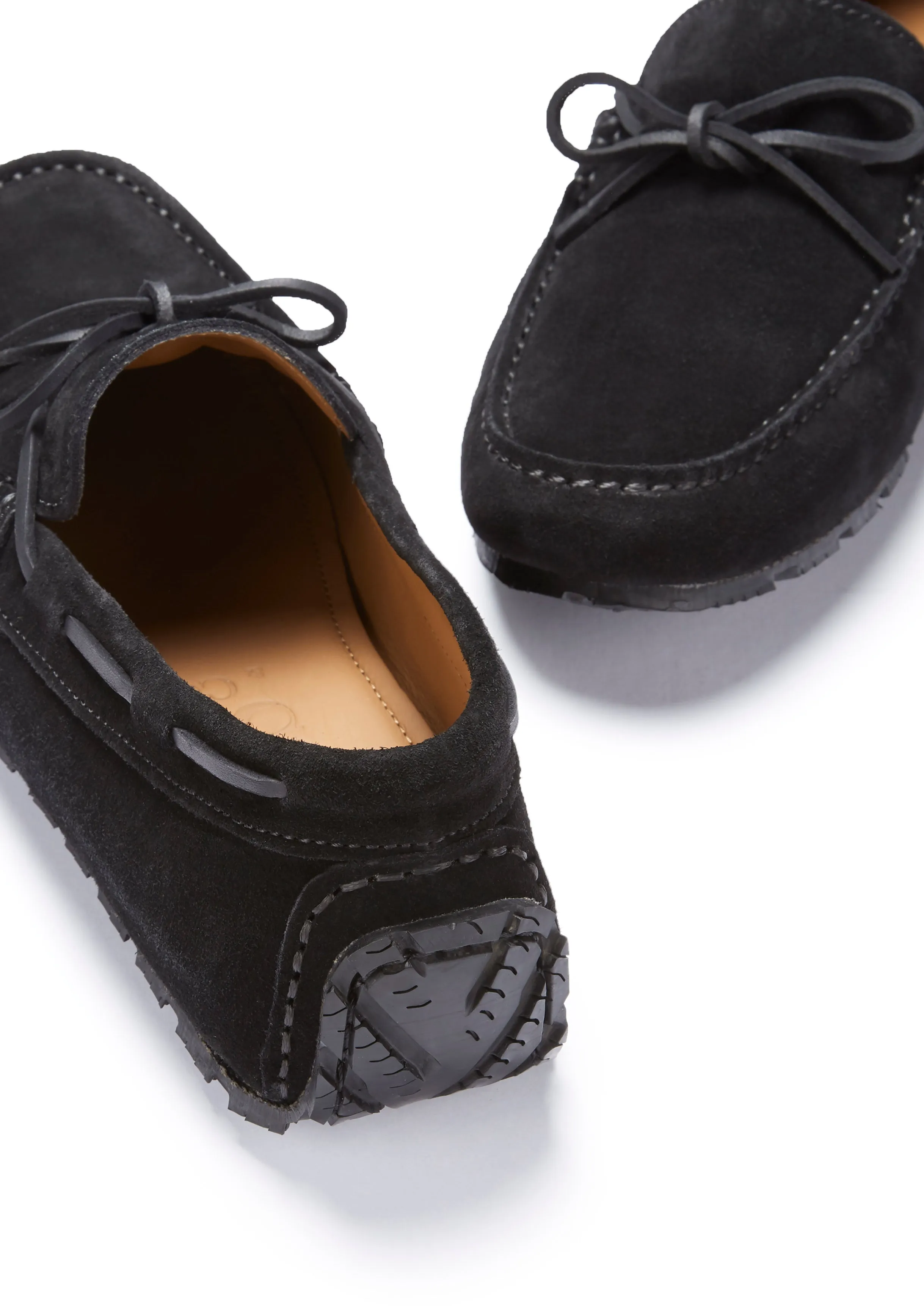Tyre Sole Laced Driving Loafers, black suede Work Functional Fit