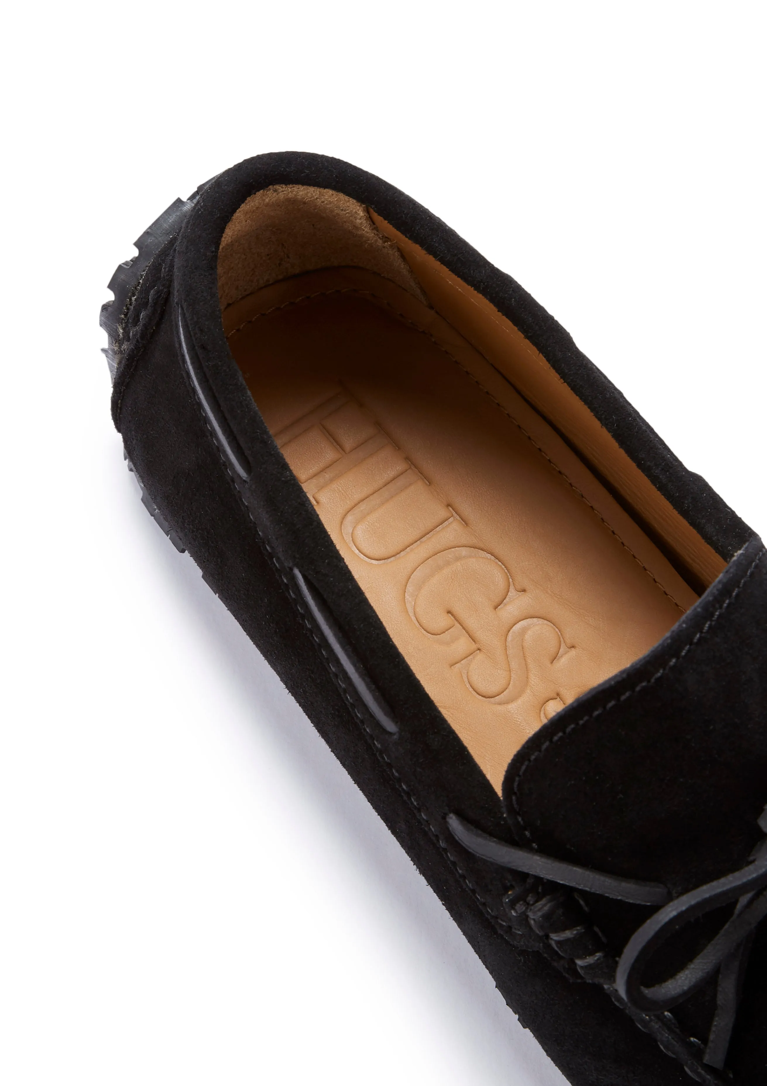 Tyre Sole Laced Driving Loafers, black suede Effortless Style True Grip