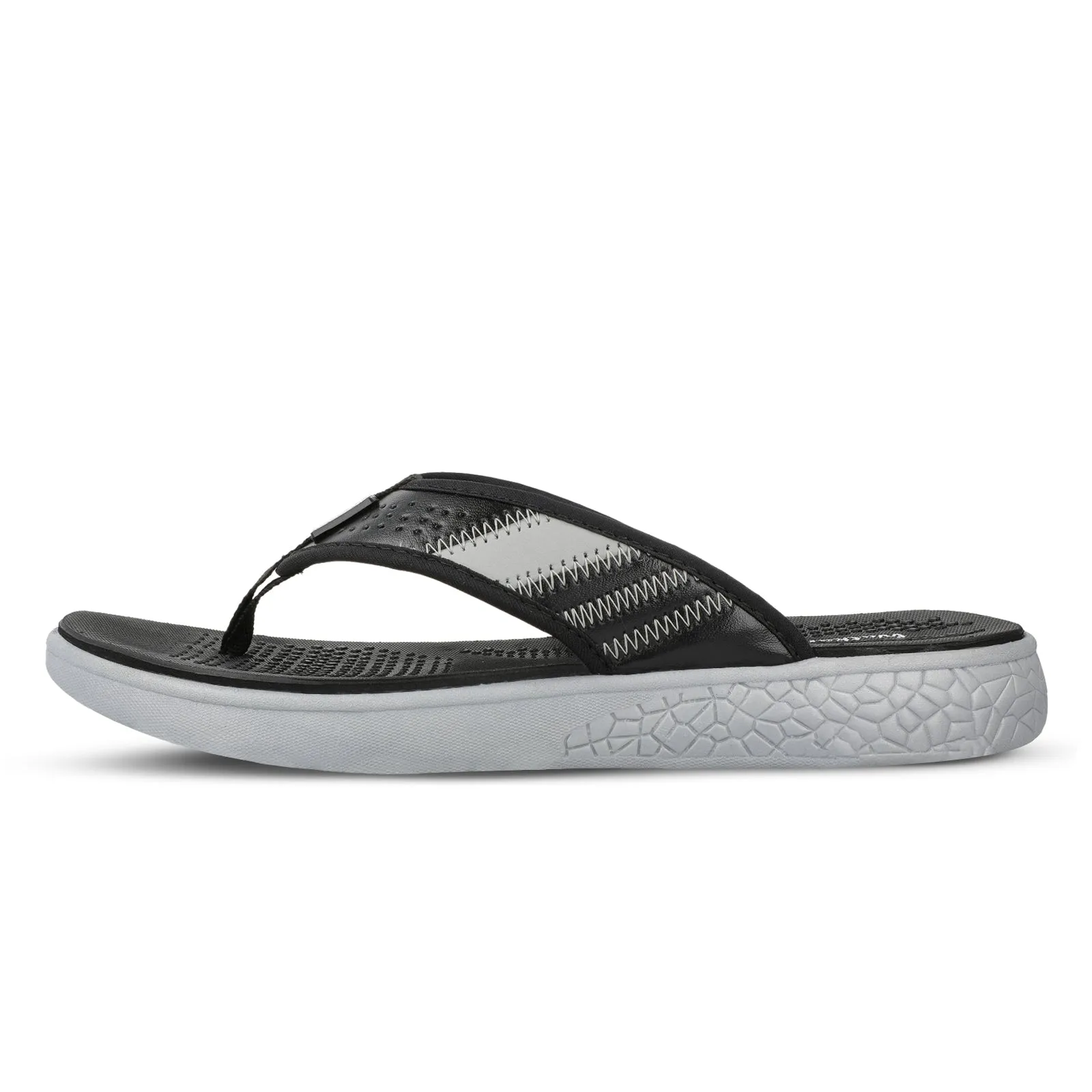 Walkaroo Men Textured Thong Flip-Flop  - WC4238 Black Grey Walk Easy