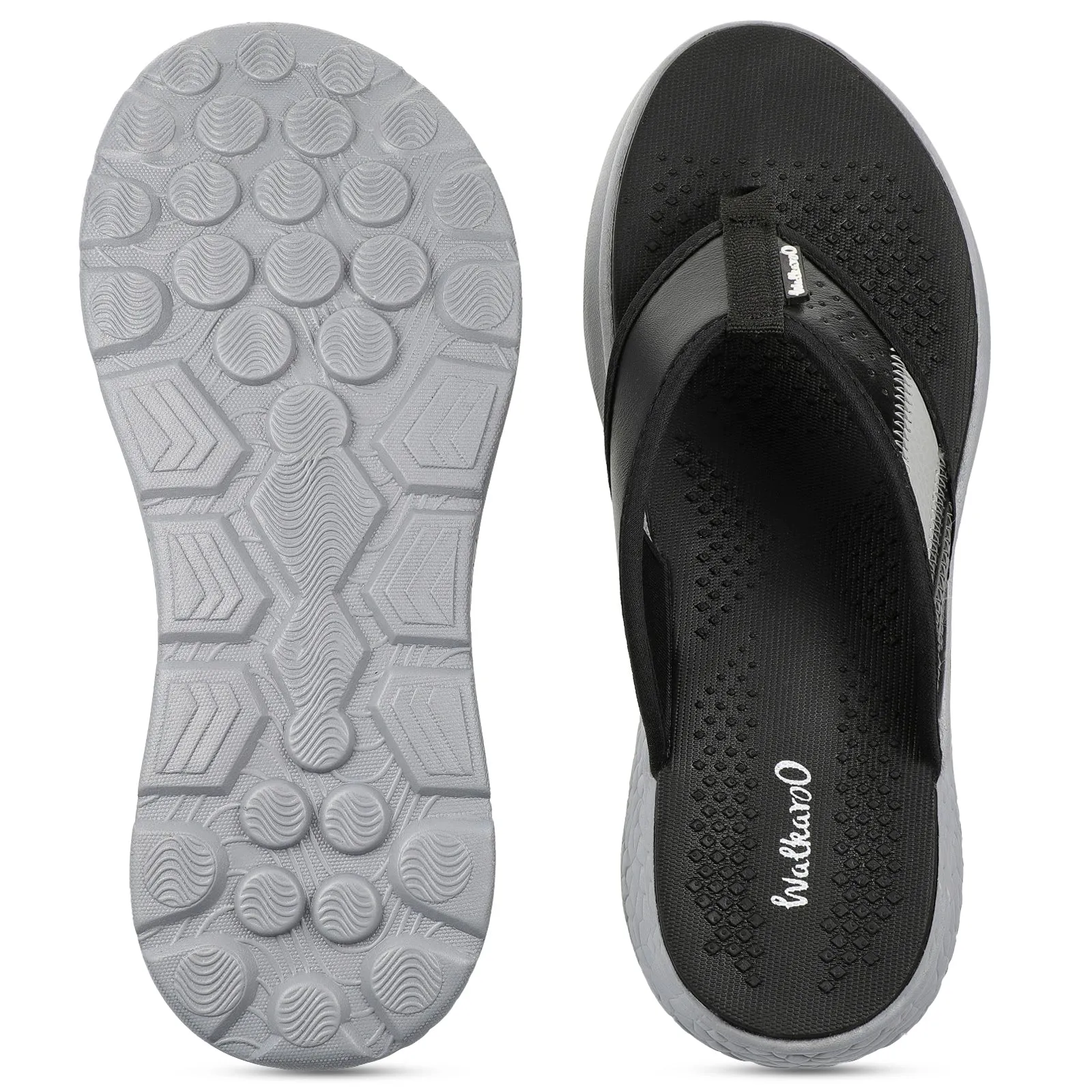 Walkaroo Men Textured Thong Flip-Flop  - WC4238 Black Grey Park Relax Style
