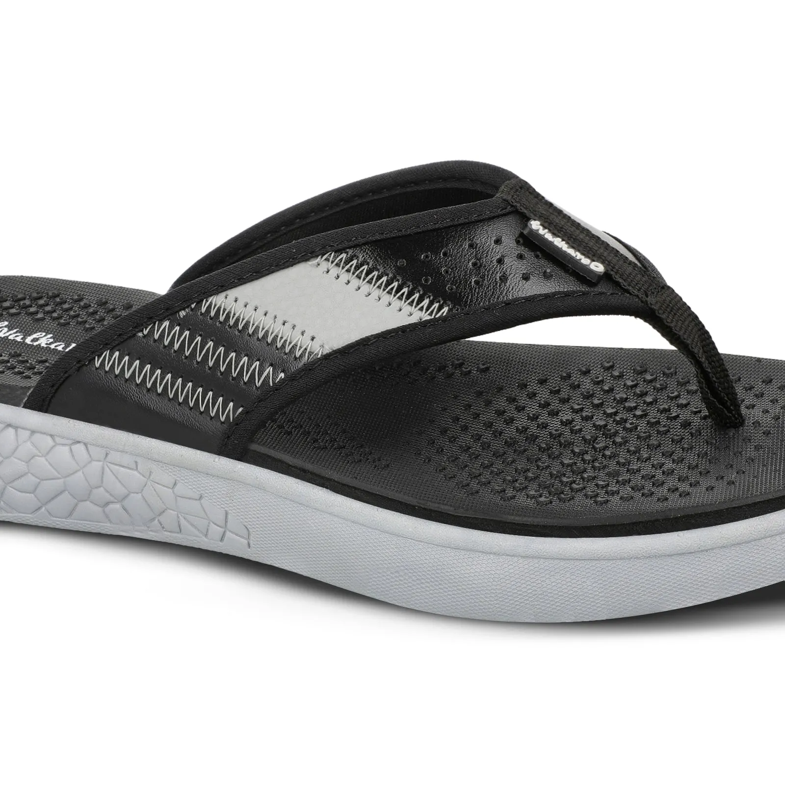 Walkaroo Men Textured Thong Flip-Flop  - WC4238 Black Grey Holiday look Breathable Texture