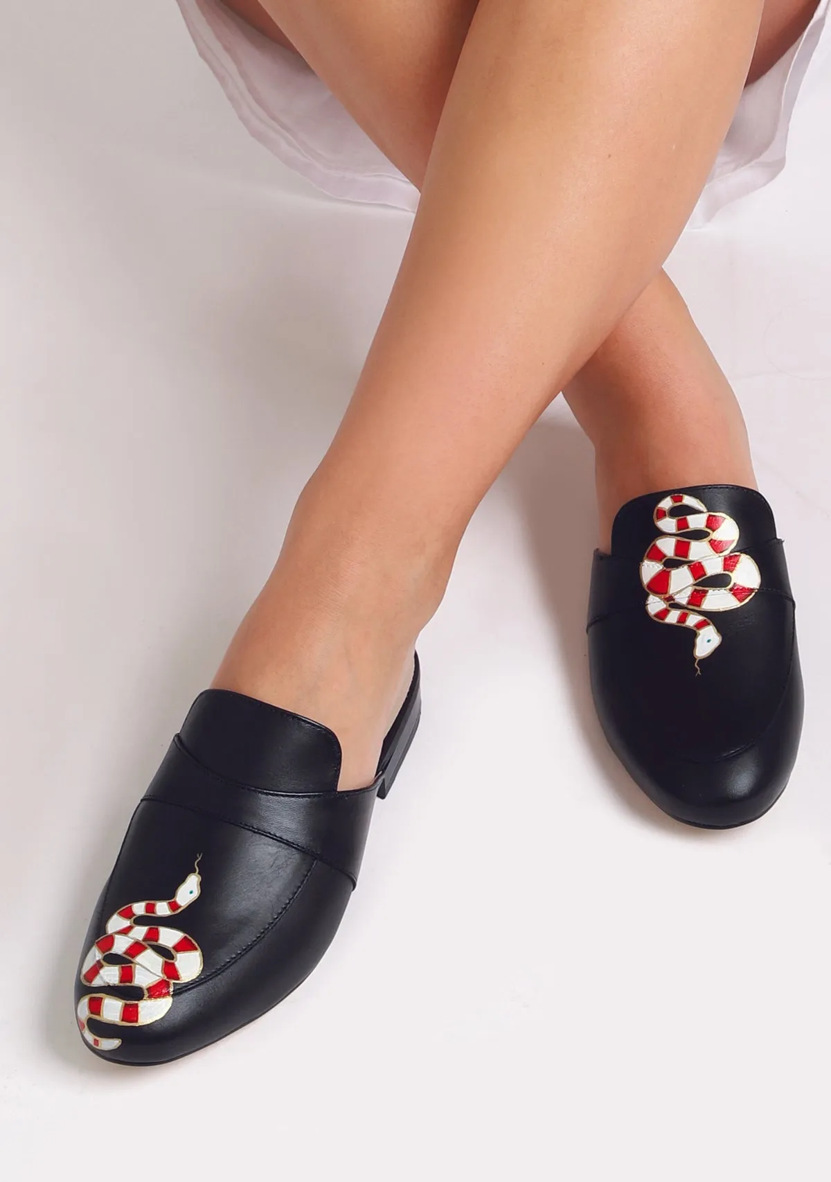 Reflective Beach Slip-On Gold Snake Black Mule