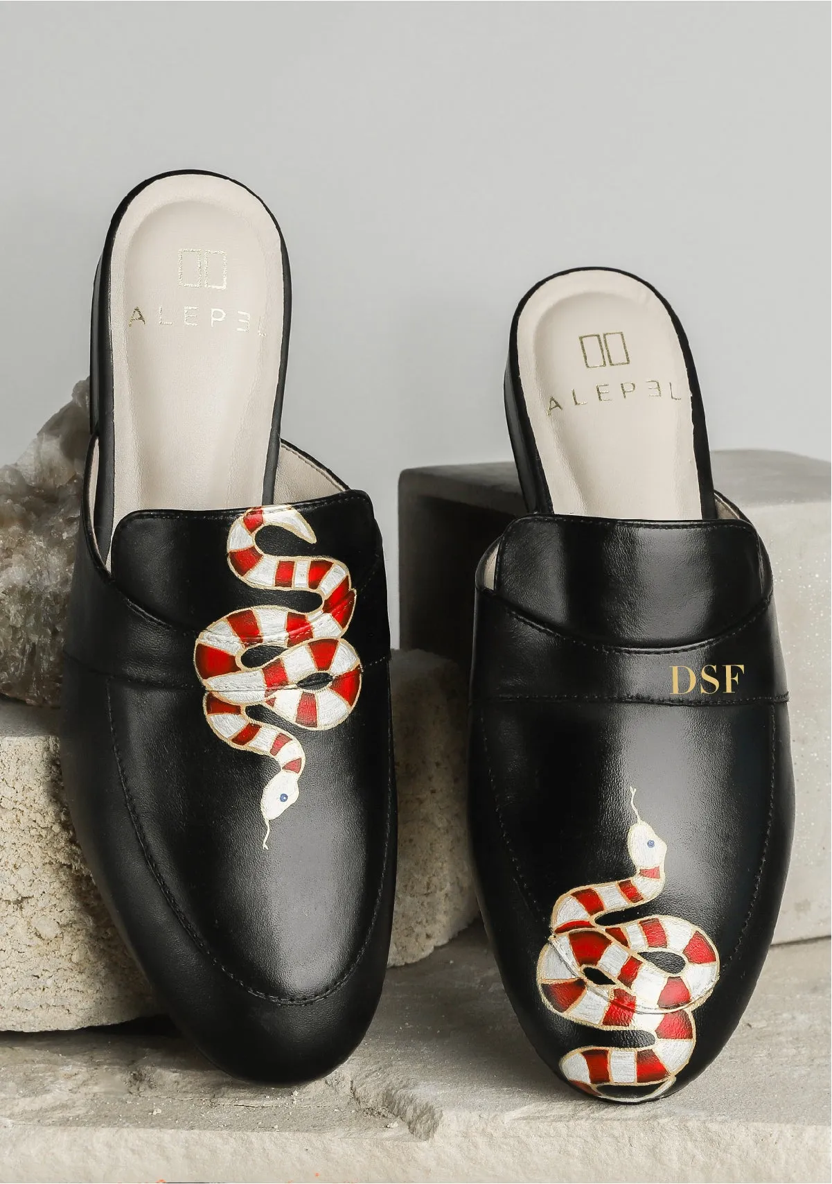 Easy Wear Gold Snake Black Mule