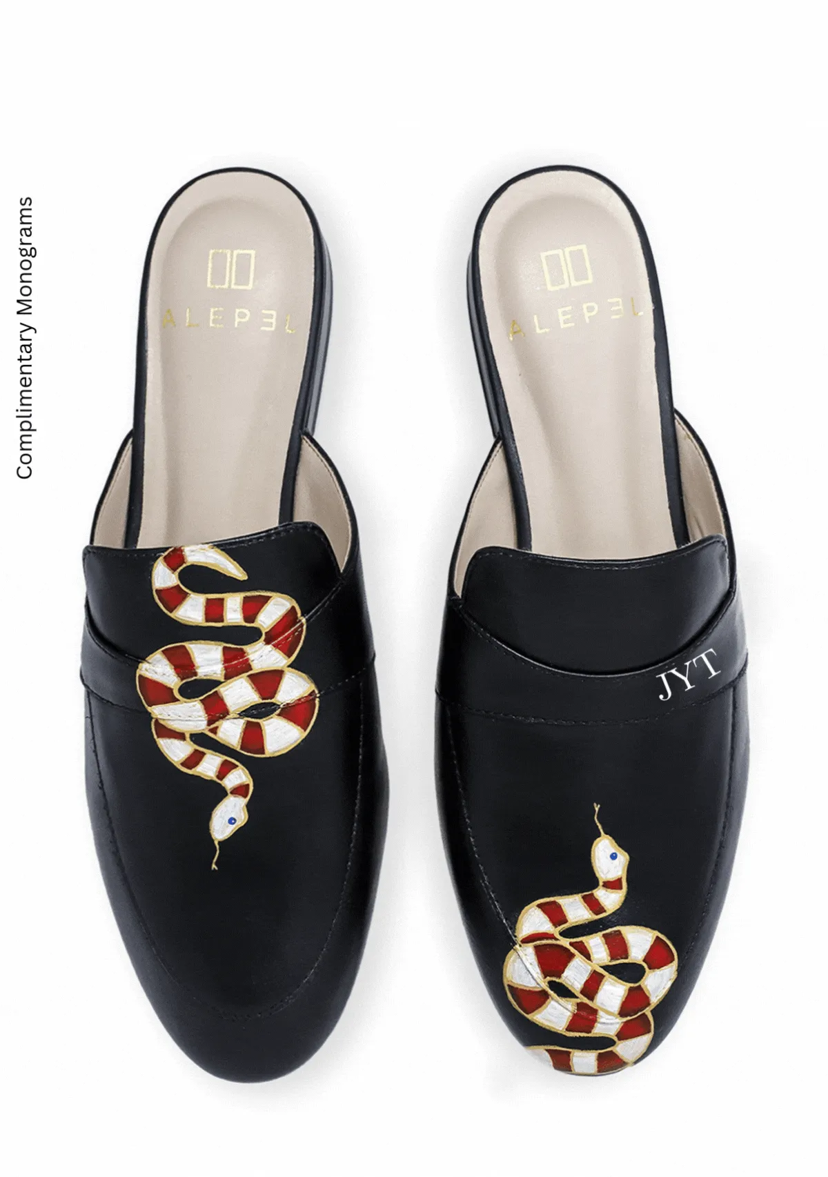 energy returning Instant Sandals Gold Snake Black Mule