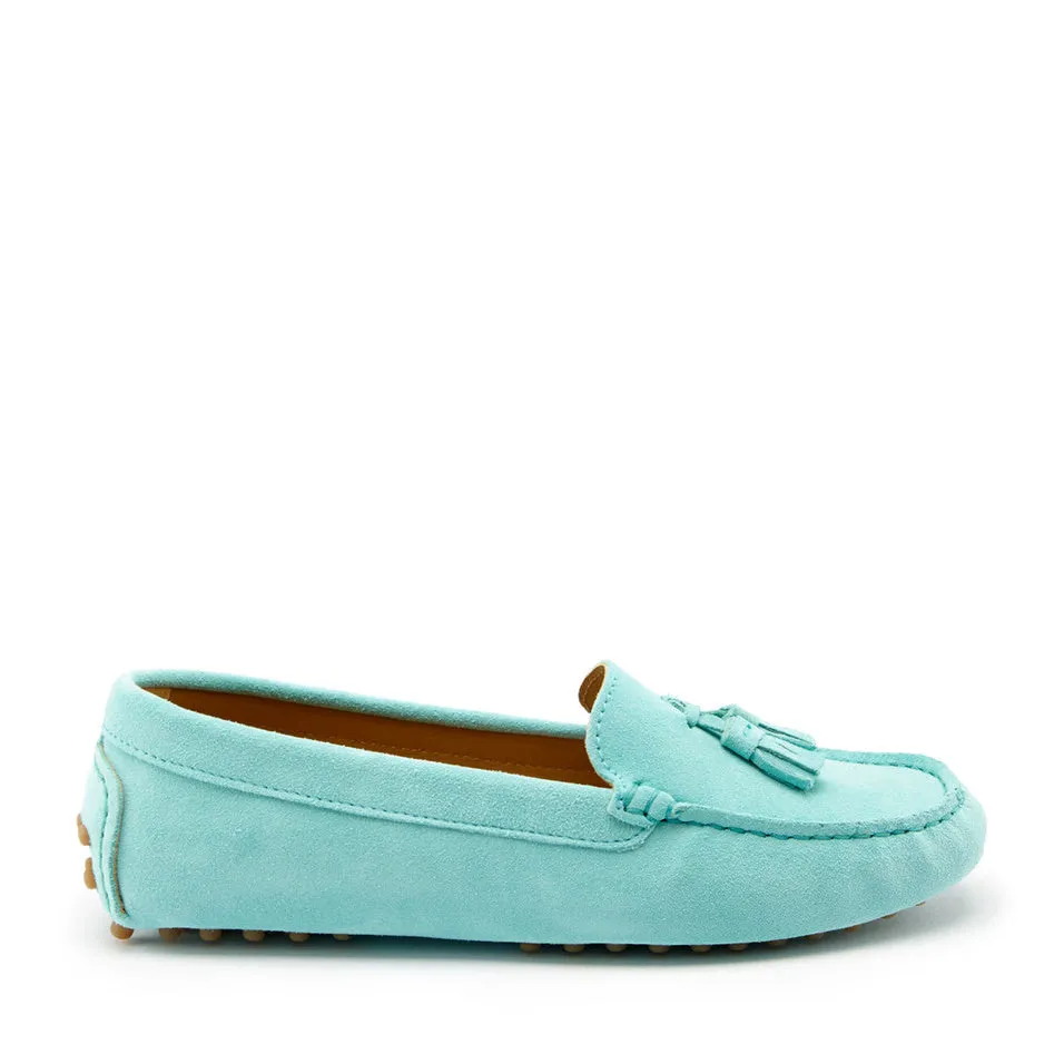 Women's Tasselled Driving Loafers, aqua suede Modern Appeal Smart Walk