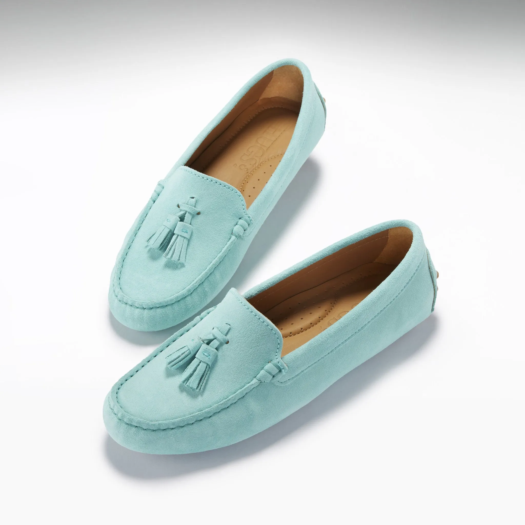 Women's Tasselled Driving Loafers, aqua suede Step Path Soft Soles