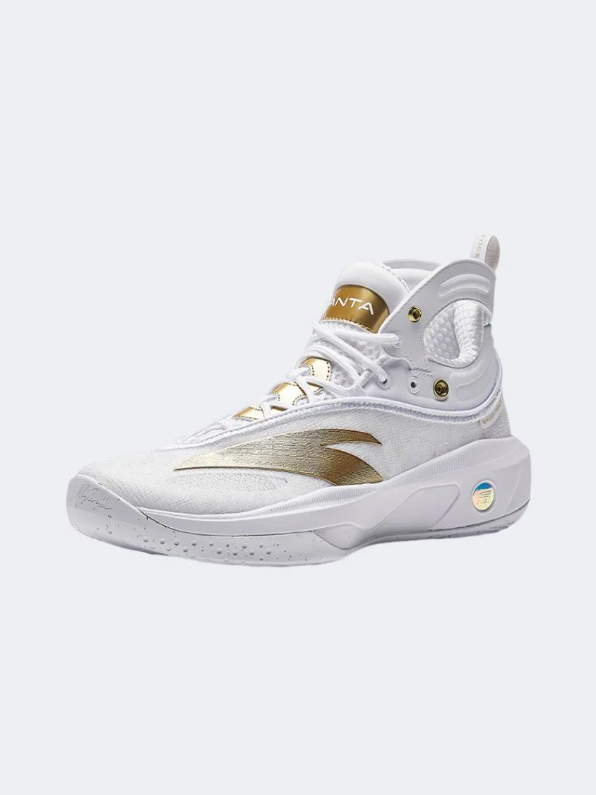 Outdoor Grip SyntheticMaterial Anta Kt8 Men Basketball Shoes White/Metal Golden