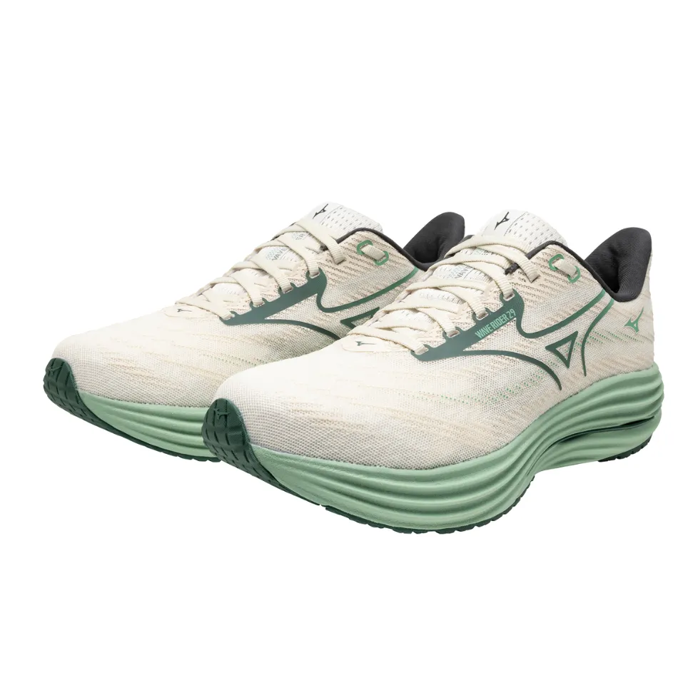 fitness walk innovation - brand shoes Mizuno Men's Wave Rider 29 Running Shoes in Snow White/Bistro Green/Cr??me De Menthe AW25