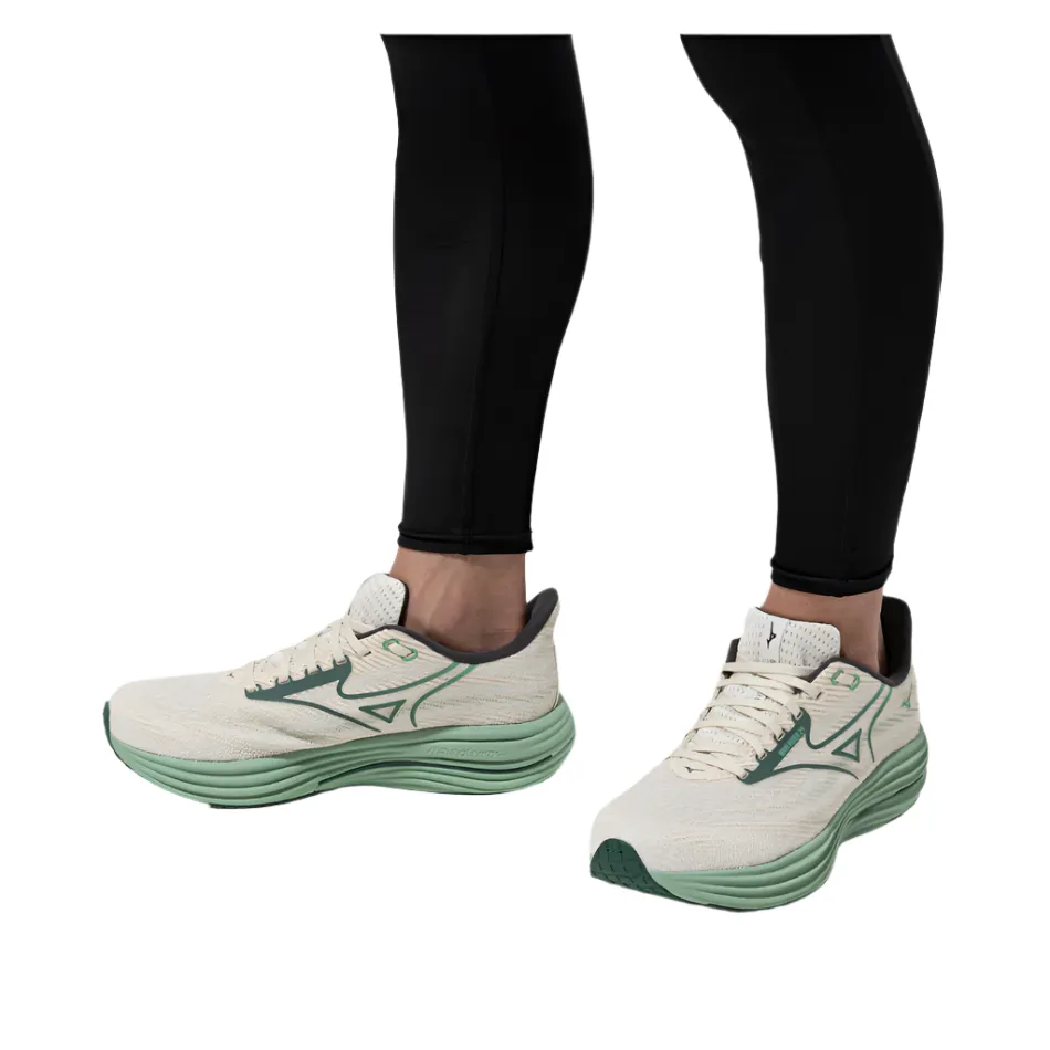 Mizuno Men's Wave Rider 29 Running Shoes in Snow White/Bistro Green/Cr??me De Menthe AW25 high - top shoe type PaddedCollar