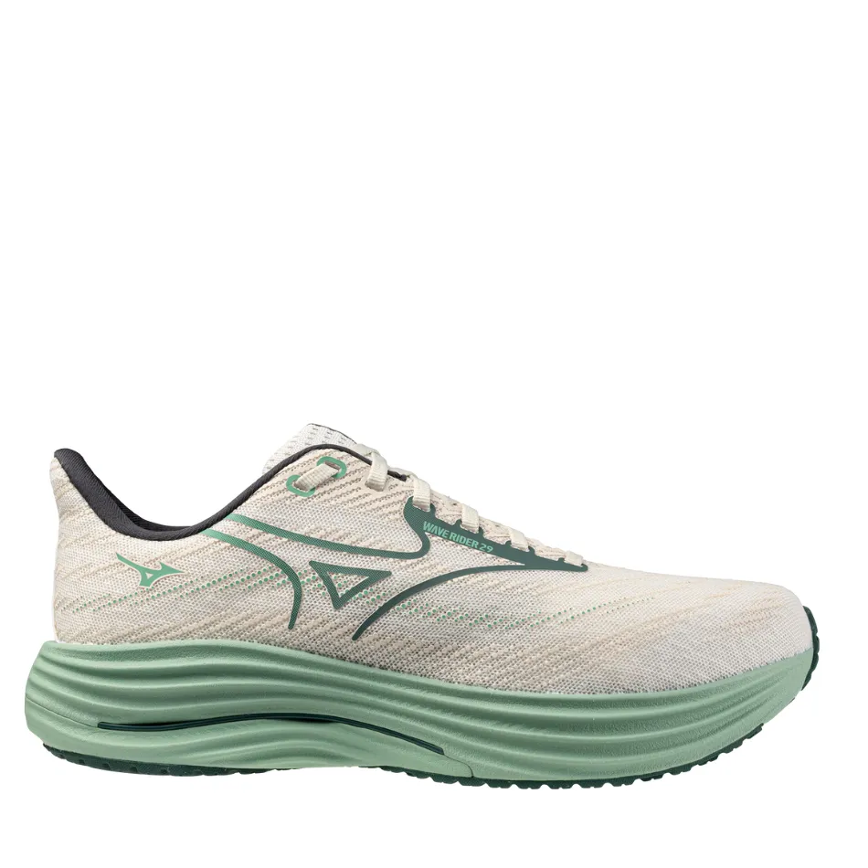 Comfort Stretch instep - strap shoes Mizuno Men's Wave Rider 29 Running Shoes in Snow White/Bistro Green/Cr??me De Menthe AW25