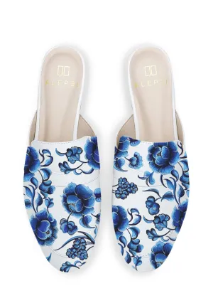 Parisian Flowers White Mule Smooth Soles Comfortable For Cross Training