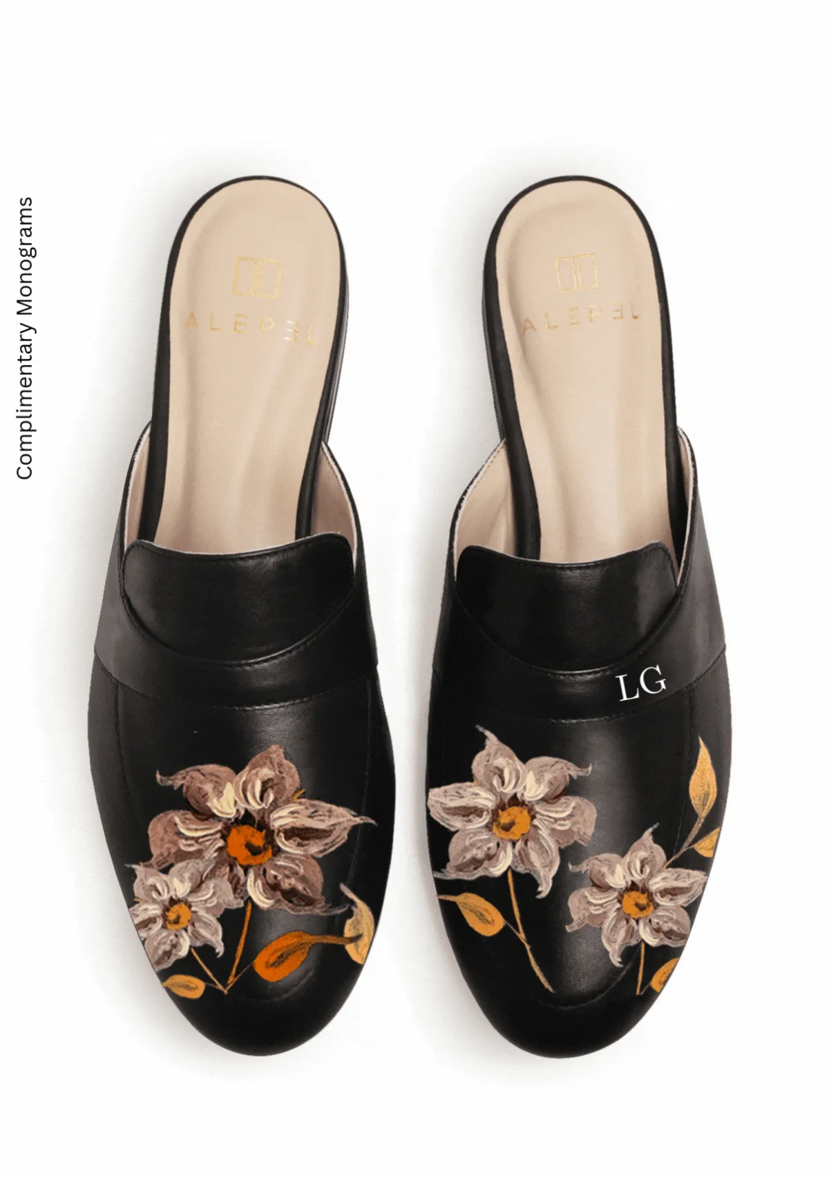 Trendy Caramel Florals Black Mule