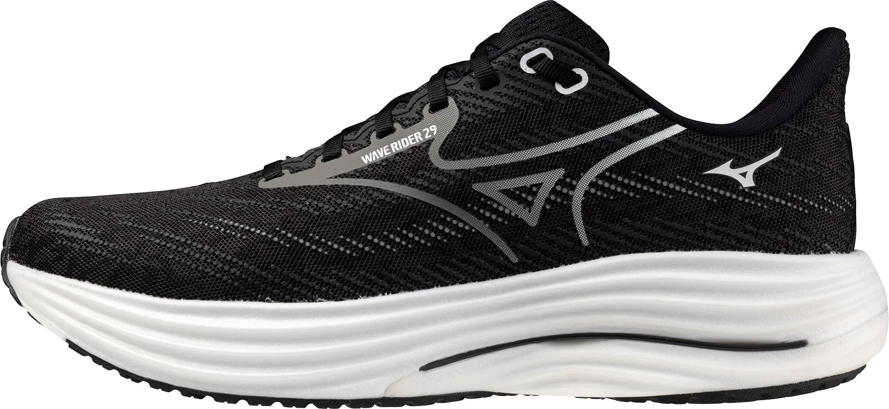 Pearl Shine Breathable Beach Walk Mizuno Wave Rider 29 Mens Running Shoes - Black