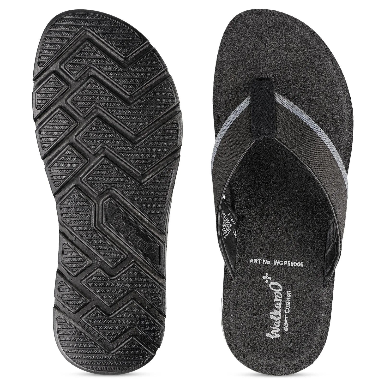 Men's Daily Wear V-Strap Sandals - WGP50006 Black Comfort Fit Slip