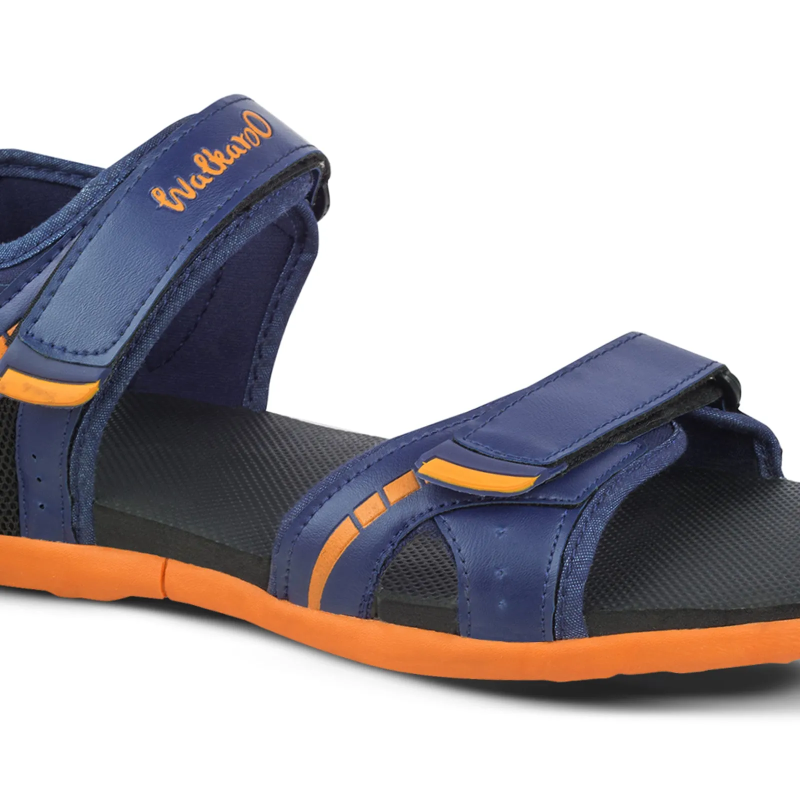 Walkaroo Mens Sandals  - WC4372 Navy Blue orange Sporty Footwear for Vacation Ankle Strap Design