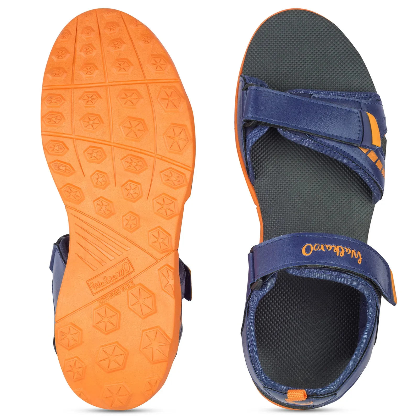 Walkaroo Mens Sandals  - WC4372 Navy Blue orange Soft Leather