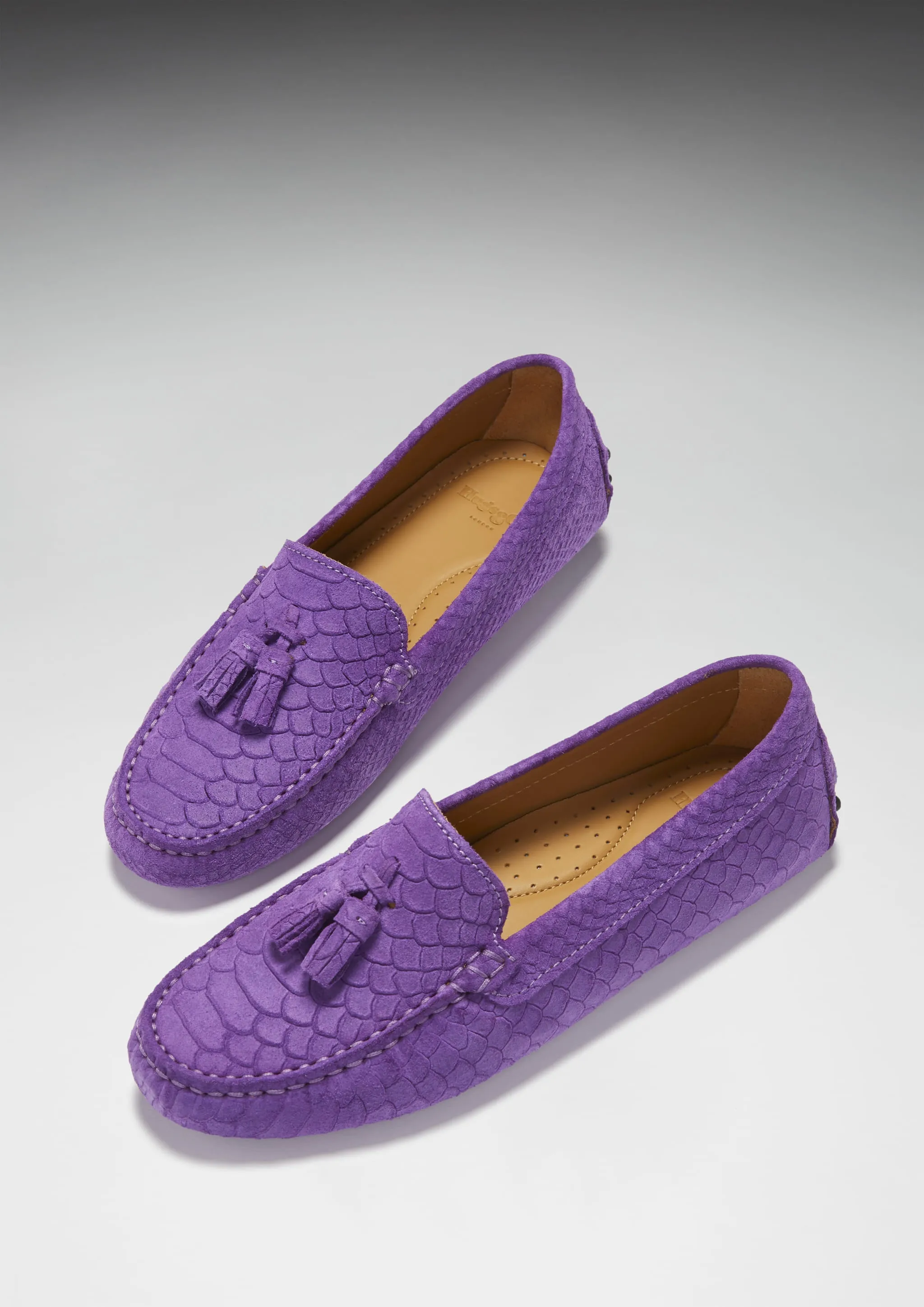 Women's Tasselled Driving Loafers, purple embossed suede Freedom Move Elegant Shoes