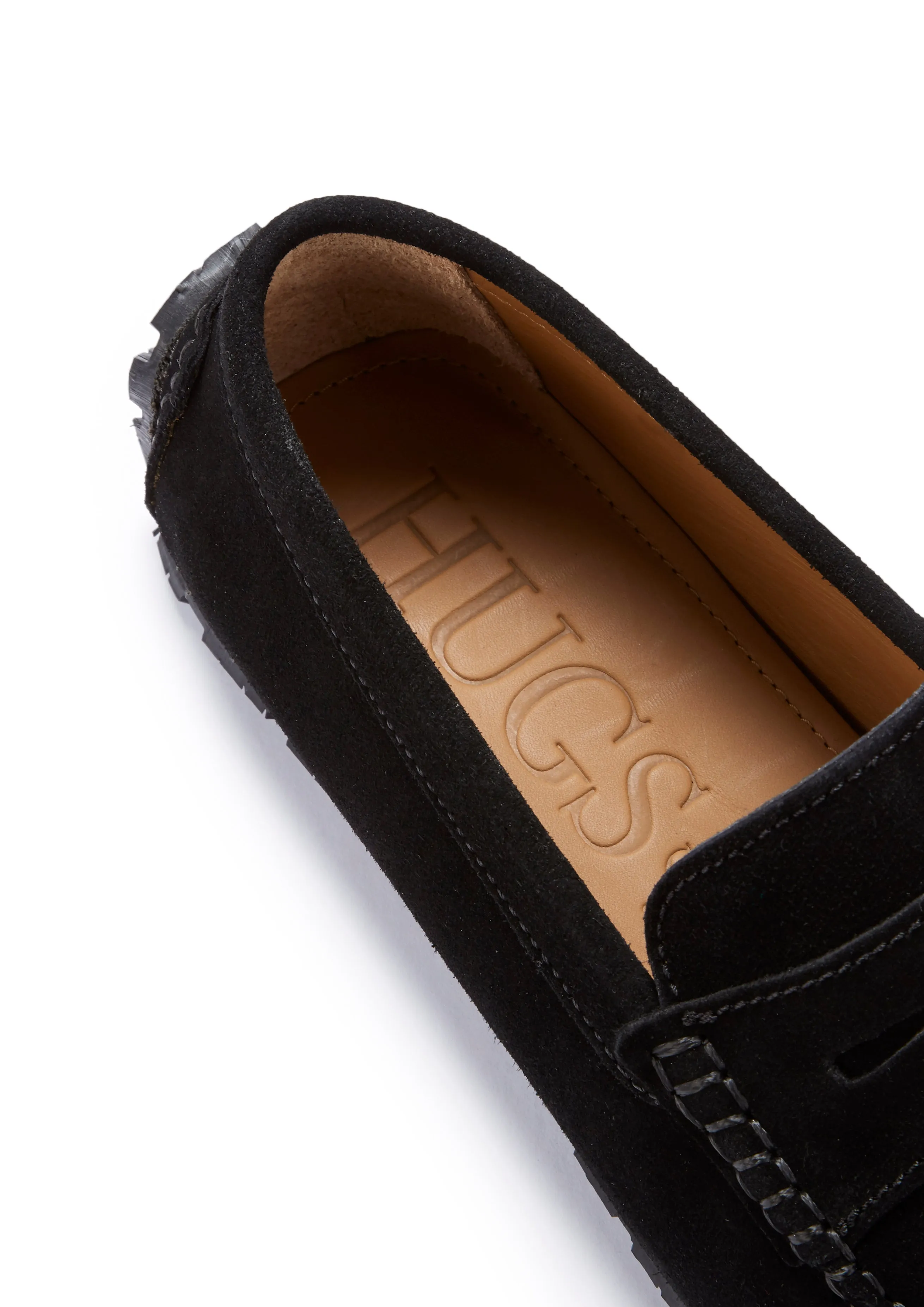 Tyre Sole Penny Driving Loafers, black suede Plush comfort