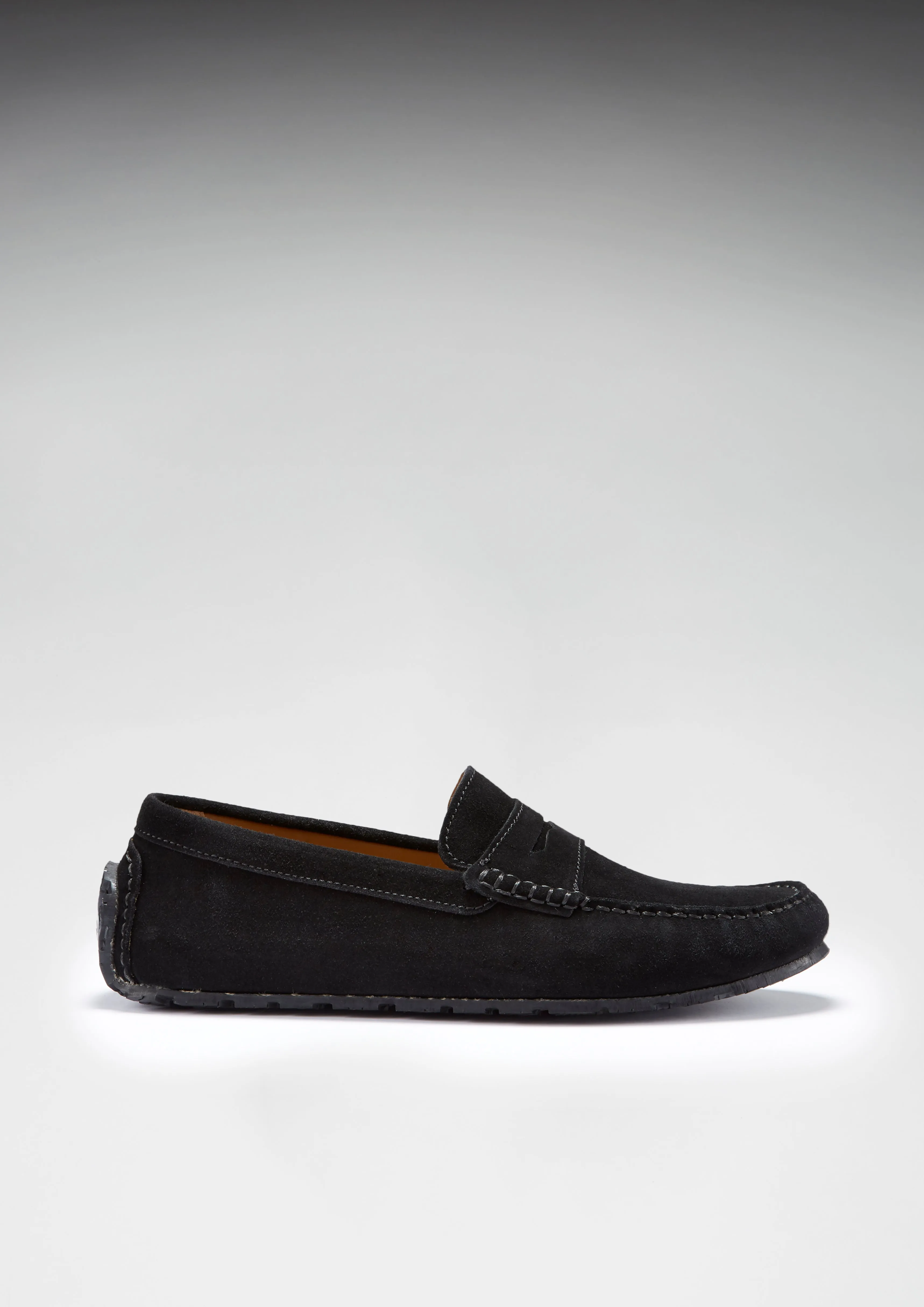 Tyre Sole Penny Driving Loafers, black suede Stretchable Mood Balance