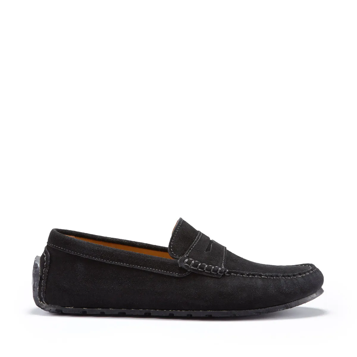 Reliable Comfort Grass Path Tyre Sole Penny Driving Loafers, black suede