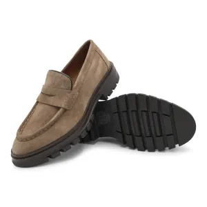 6674 - Beige Suede Chunky Loafer Desk Style