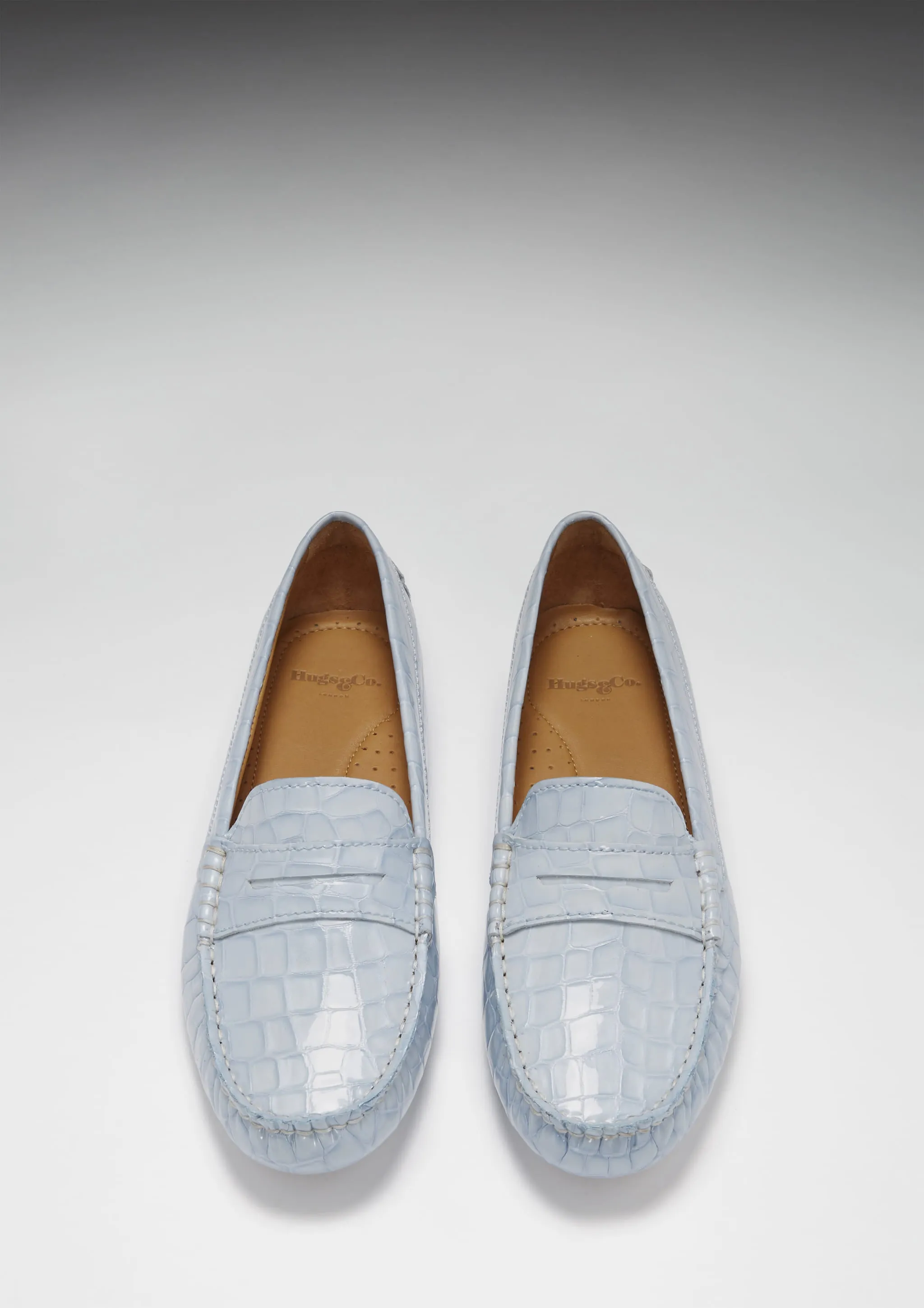 Women's Penny Driving Loafers, powder blue print patent leather Flexible Motion