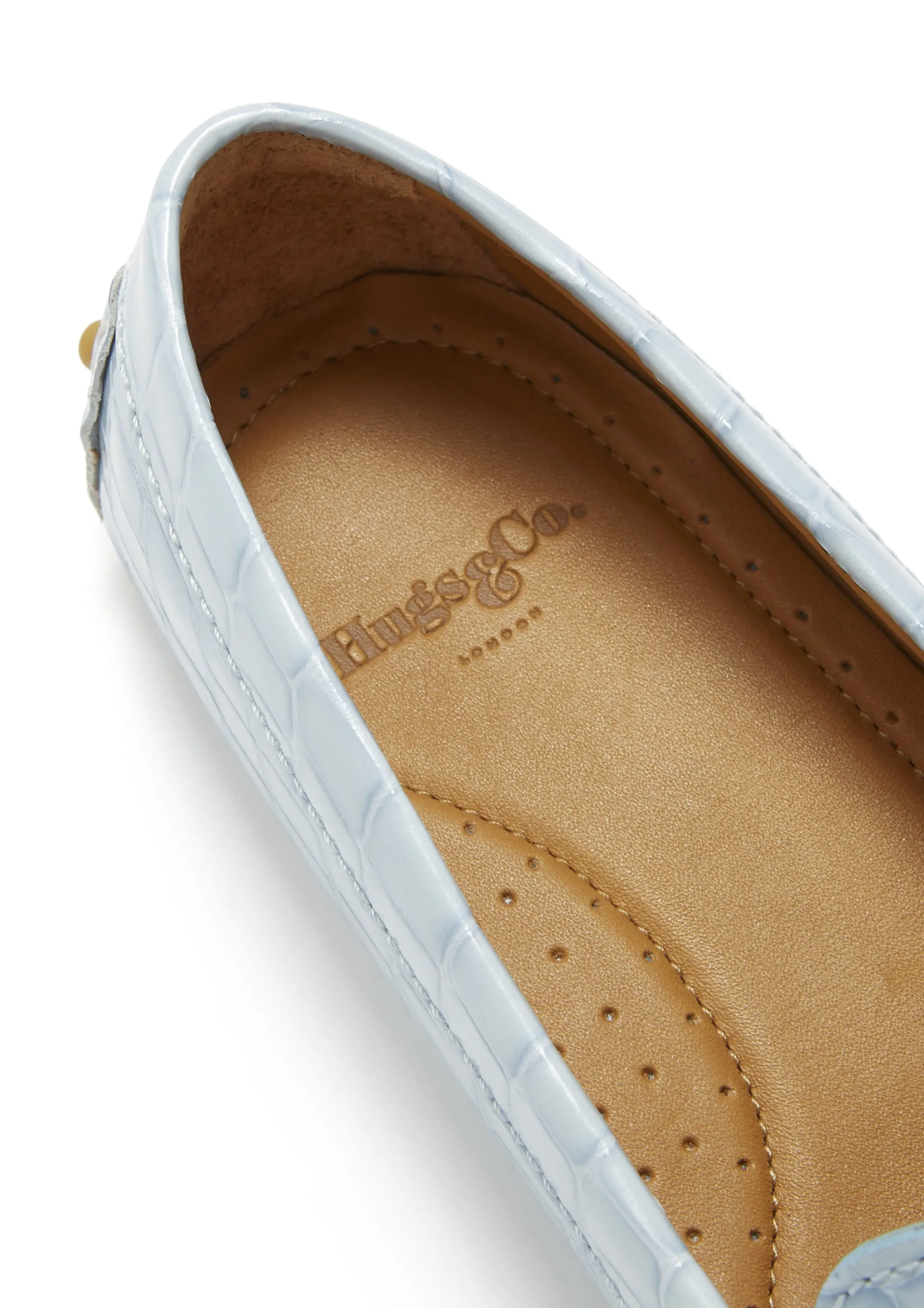 Women's Penny Driving Loafers, powder blue print patent leather Dinner Outing