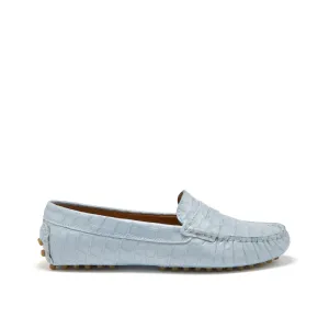Women's Penny Driving Loafers, powder blue print patent leather Supportive sole