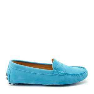 Women's Penny Driving Loafers, turquoise suede Breathable Slip-Ons Quick Stride