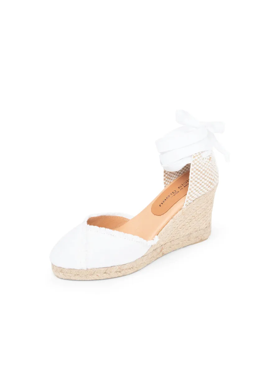 Gwen Frayed Closed Toe Lace Up Espadrille Wood Path