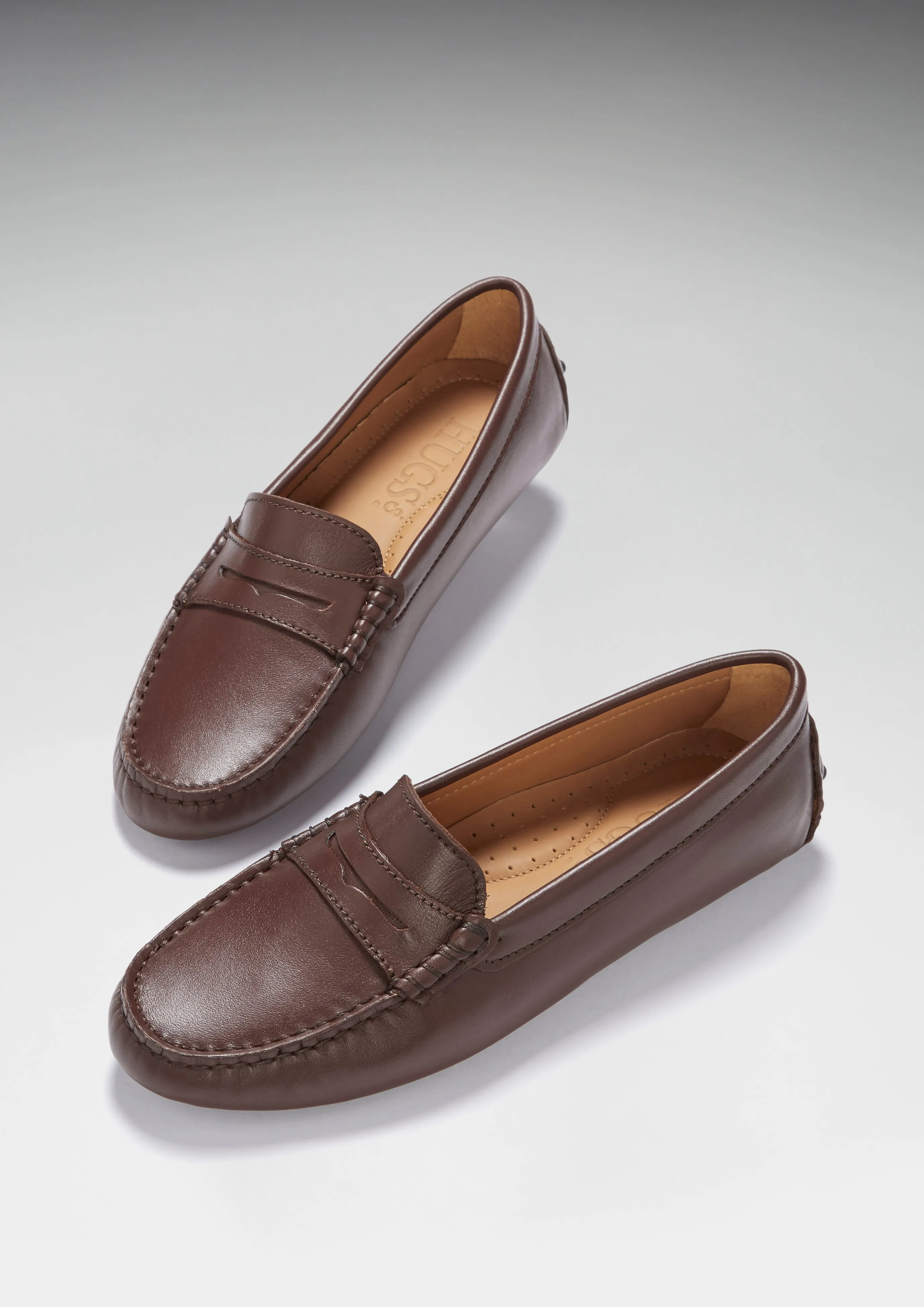 Women's Penny Driving Loafers, brown leather Breathable mesh Daily Walk