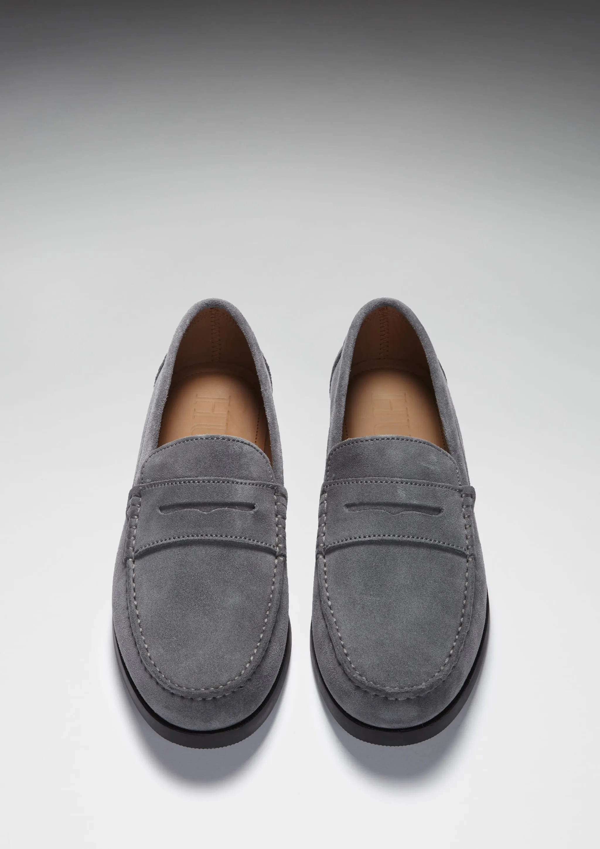 Boat Loafers, slate grey suede Smart Casual Pebble Grain