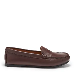 Women's Penny Driving Loafers Full Rubber Sole, brown leather Happy Step