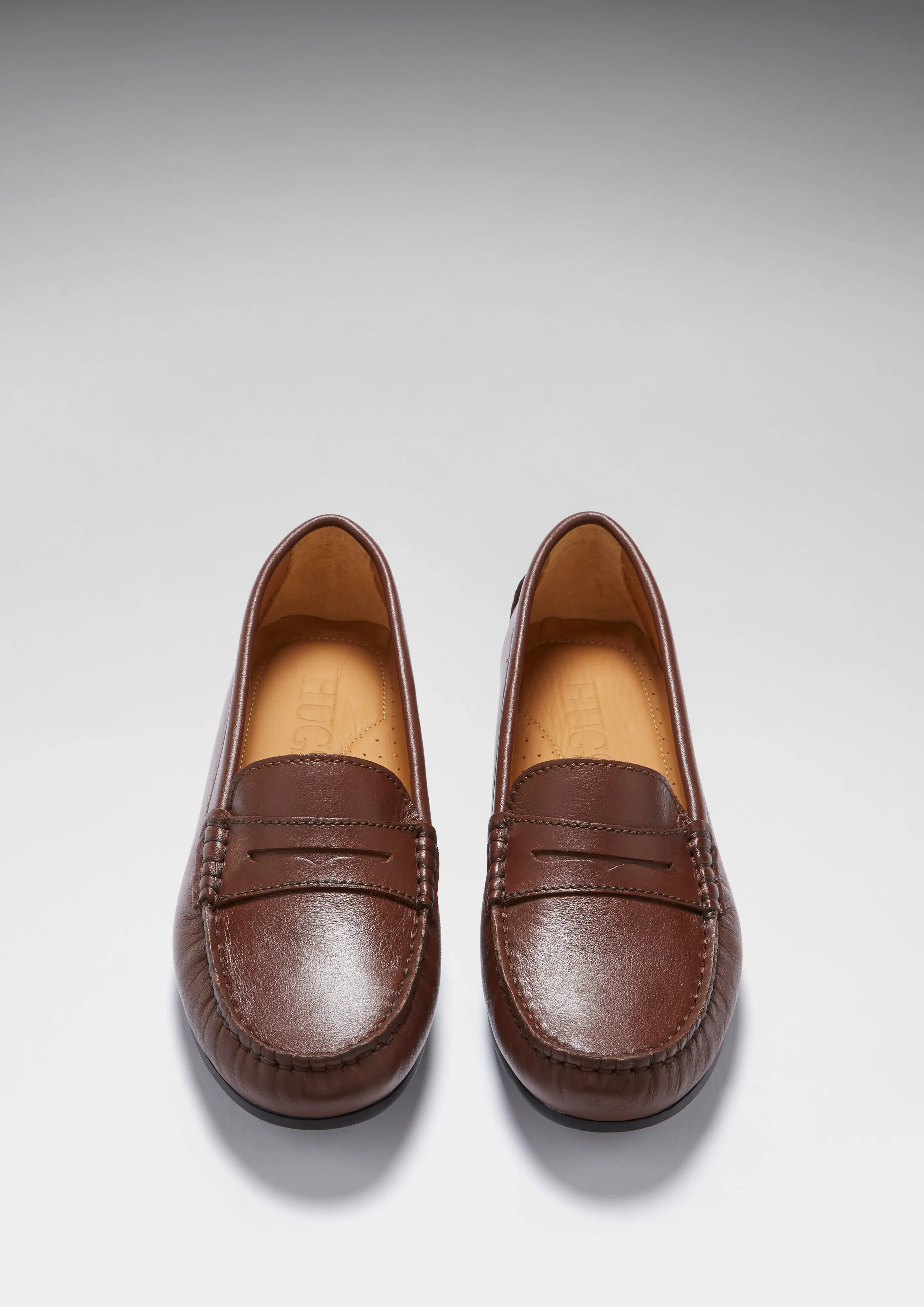 Women's Penny Driving Loafers Full Rubber Sole, brown leather Neat Step Soft Cushion